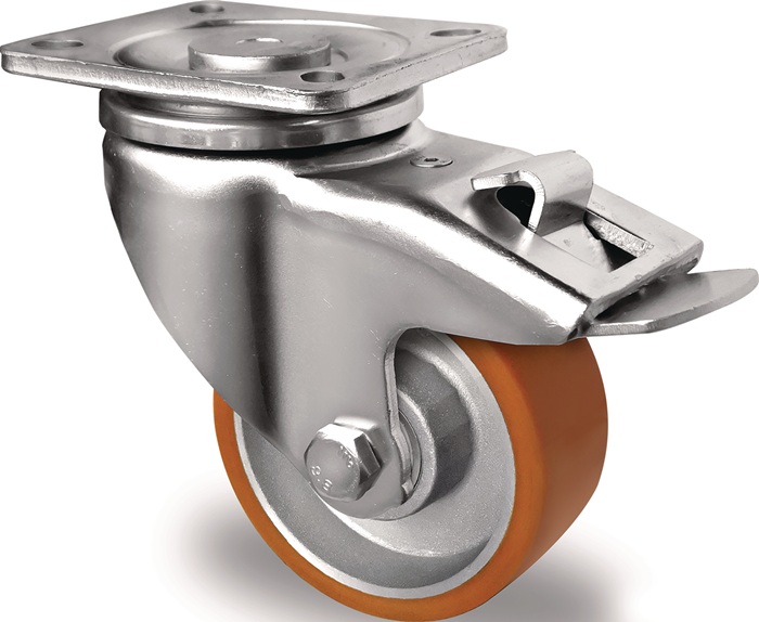 Lenkrolle D.100mm Trgf.250kg M.festst.pu Platte L100xb85mm Rl.braun Tecwerk