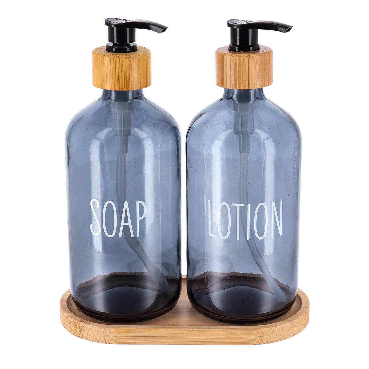 3-teiliges Zubehör-set, Bestehend Aus 2 Glasspendern (500 Ml) Und 1 Bambus-tablett – Blau - Tendance