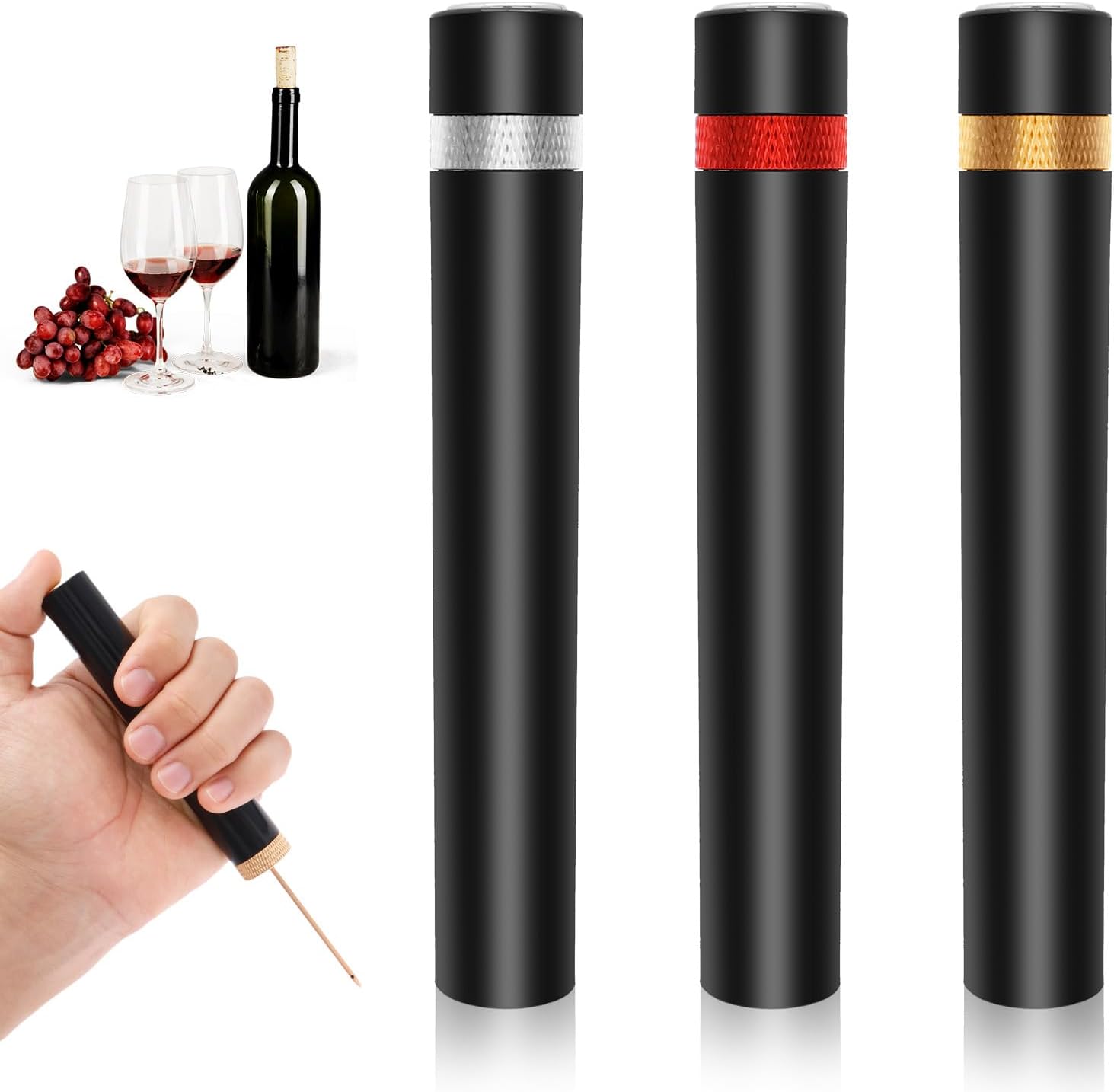 Korkenzieher (3er-set), Kompakter Flaschenöffner Aus Edelstahl Und Abs, Einfach Per Knopfdruck Zu Bedienen, Ideal Für Bar- Und Weinaccessoires.