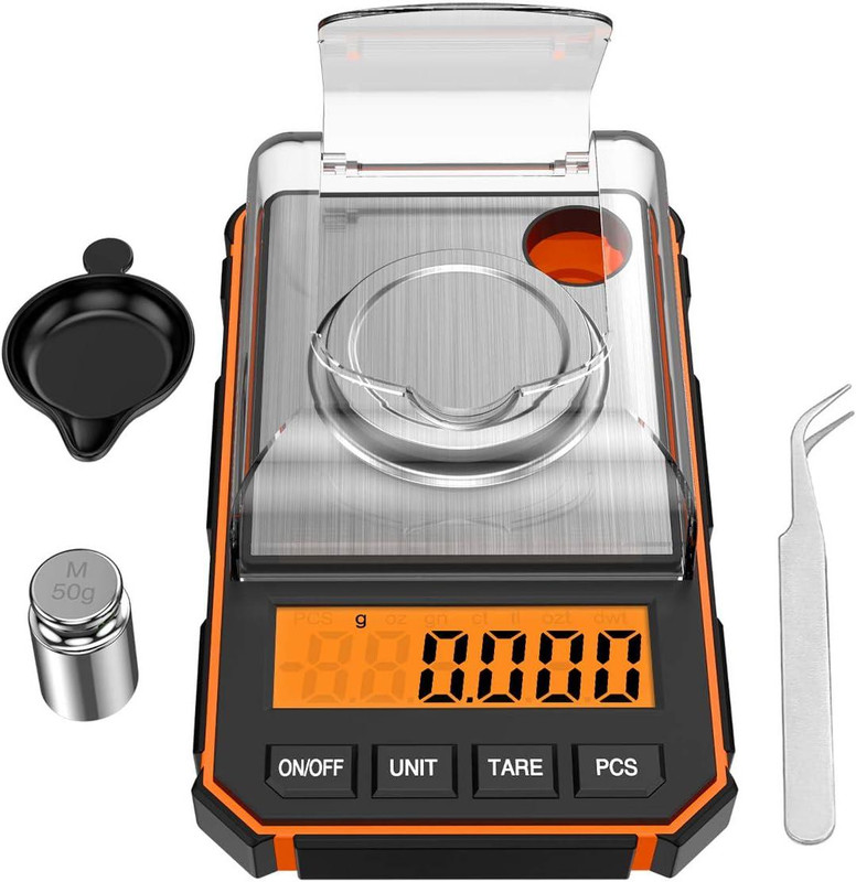 Präzisions-küchenwaage (0,01 G) Mit 50-g-kalibriergewicht, Tara-funktion Und Hintergrundbeleuchtetem Lcd-display Für Lebensmittel, Kaffee Und Pulver – Orange