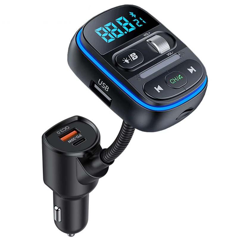 Bluetooth-fm-transmitter, Bluetooth 5.0, Zigarettenanzünderbuchse, 30-w-pd-schnellladefunktion Und Qc3.0, Freisprecheinrichtung, Drehregler Für Die Lautstärke, Led-anzeige, Usb-/tf-kartenanschlüsse