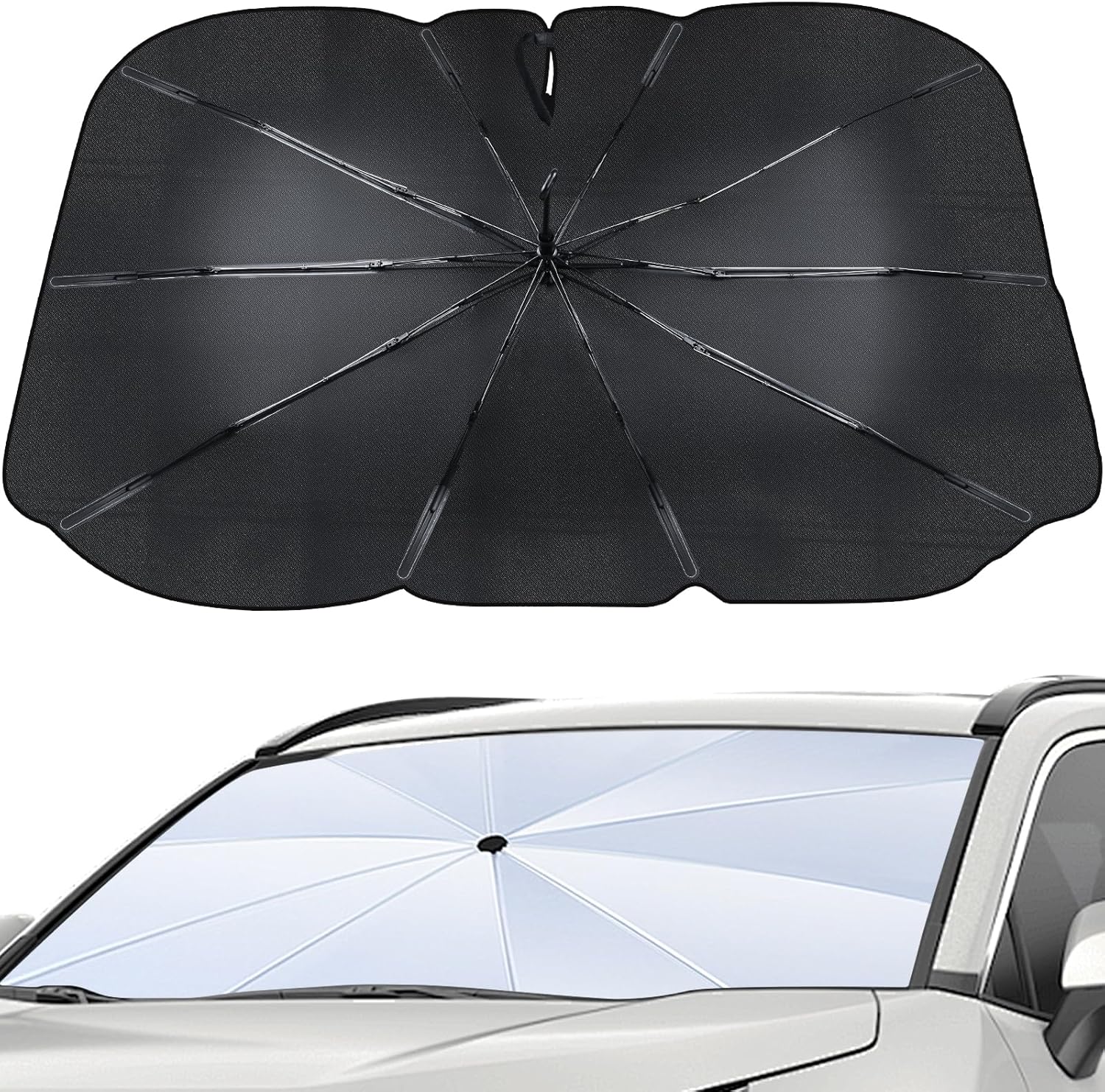 Faltbarer Sonnenschutz Für Die Windschutzscheibe Mit Kratzfesten Lederecken – 145 X 79 Cm – Idealer Sonnenschutz Für Suvs Und Alle Fahrzeugtypen