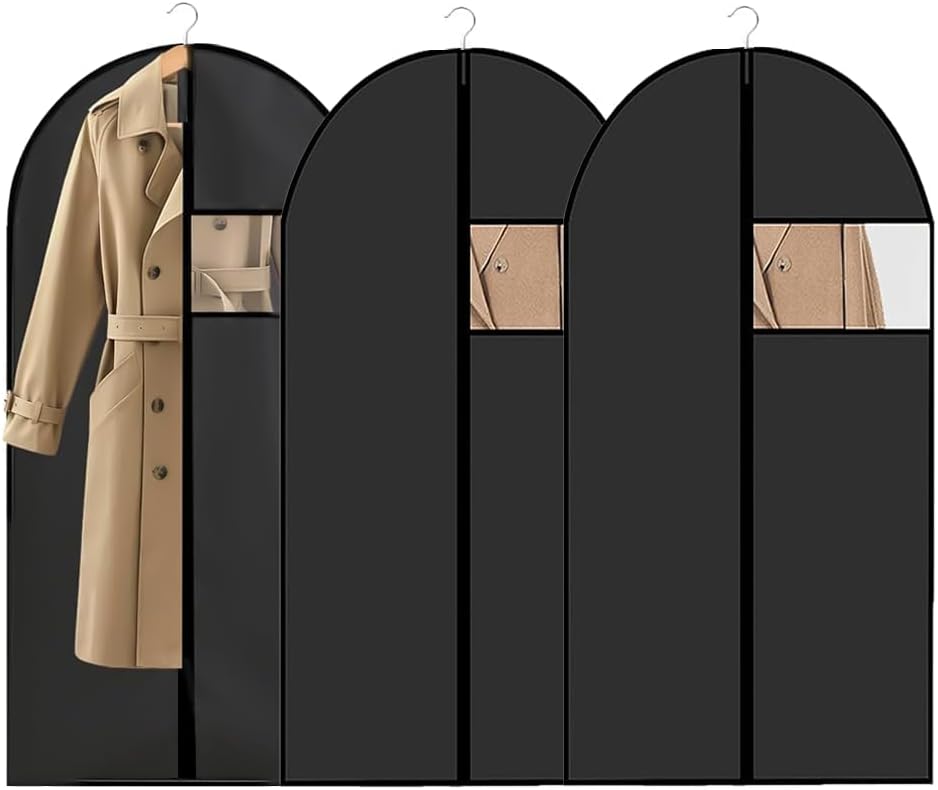 Set Mit 3 Kleidersäcken, 60 X 140 Cm, Staub- Und Wasserabweisend, Mit Reißverschluss. Hängende Säcke Zur Aufbewahrung Von Hemden, Anzügen, Mänteln Und Anderer Kleidung.