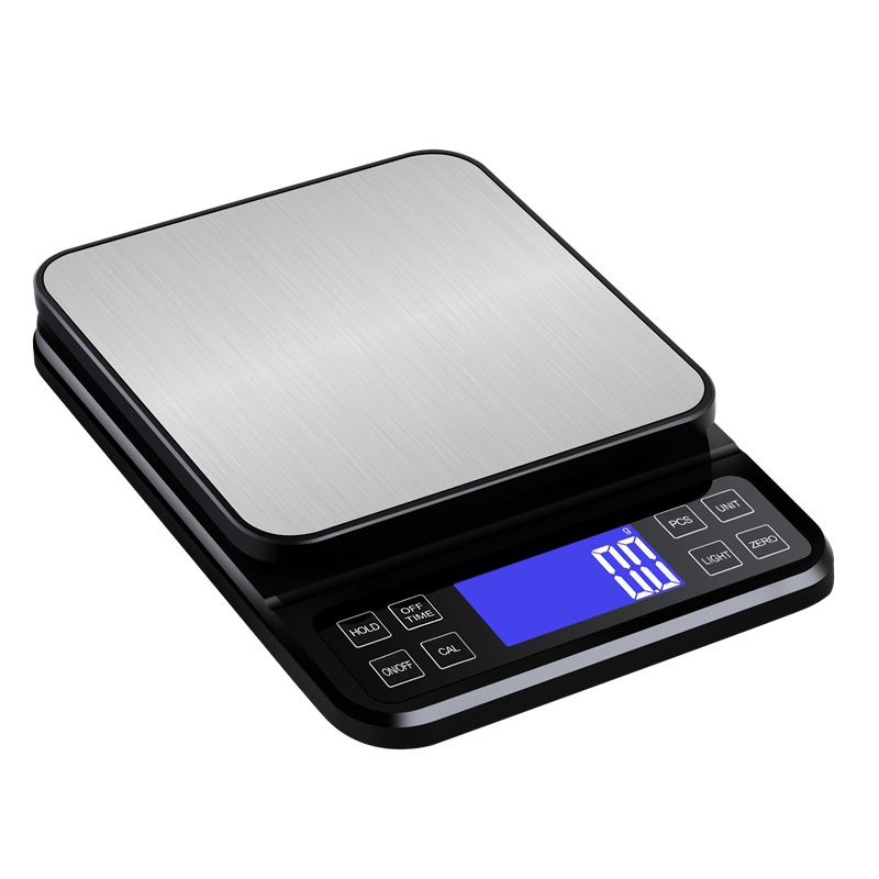 Großformatige Küchenwaage, Genauigkeit 0,1 G, Prozentfunktion Für Bäckereien (bis Zu 5 Kg), Usb-aufladbar, Weitwinkel-lcd-display Mit Hintergrundbeleuchtung, Schwarz Und Silber.