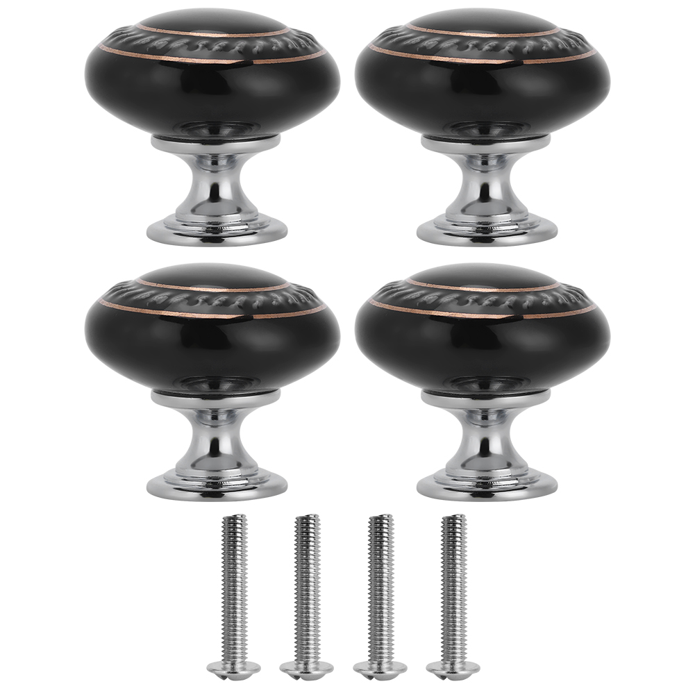 Set Aus 4 Modernen Keramikgriffen Für Schubladen, Schränke Und Kommoden (modell 1043, Doppelter Goldring Auf Schwarzem Hintergrund)