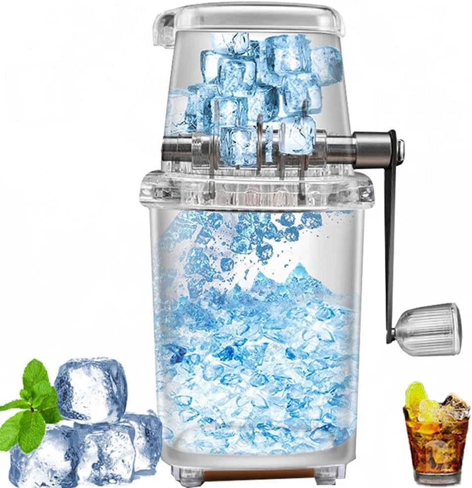 Manueller Eiscrusher Mit 1,25 L Fassungsvermögen, Transparent, Klingen Aus Edelstahl, Galvanisierter Schaft, Großes Fassungsvermögen Für Camping Und Sommerfrüchte