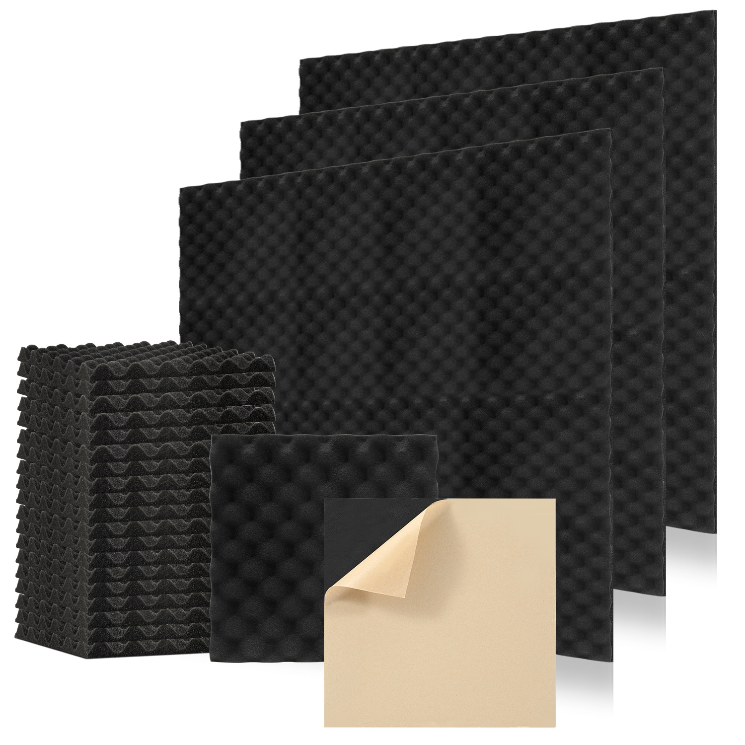 Tolletour 48 Stück Akustikschaumstoff Akustikschaum Matten 30 X 30 X 2.5cm Schalldämmmatten Zur Effektiven Schaumstoff Fliesen Würfelprofil Schwarz