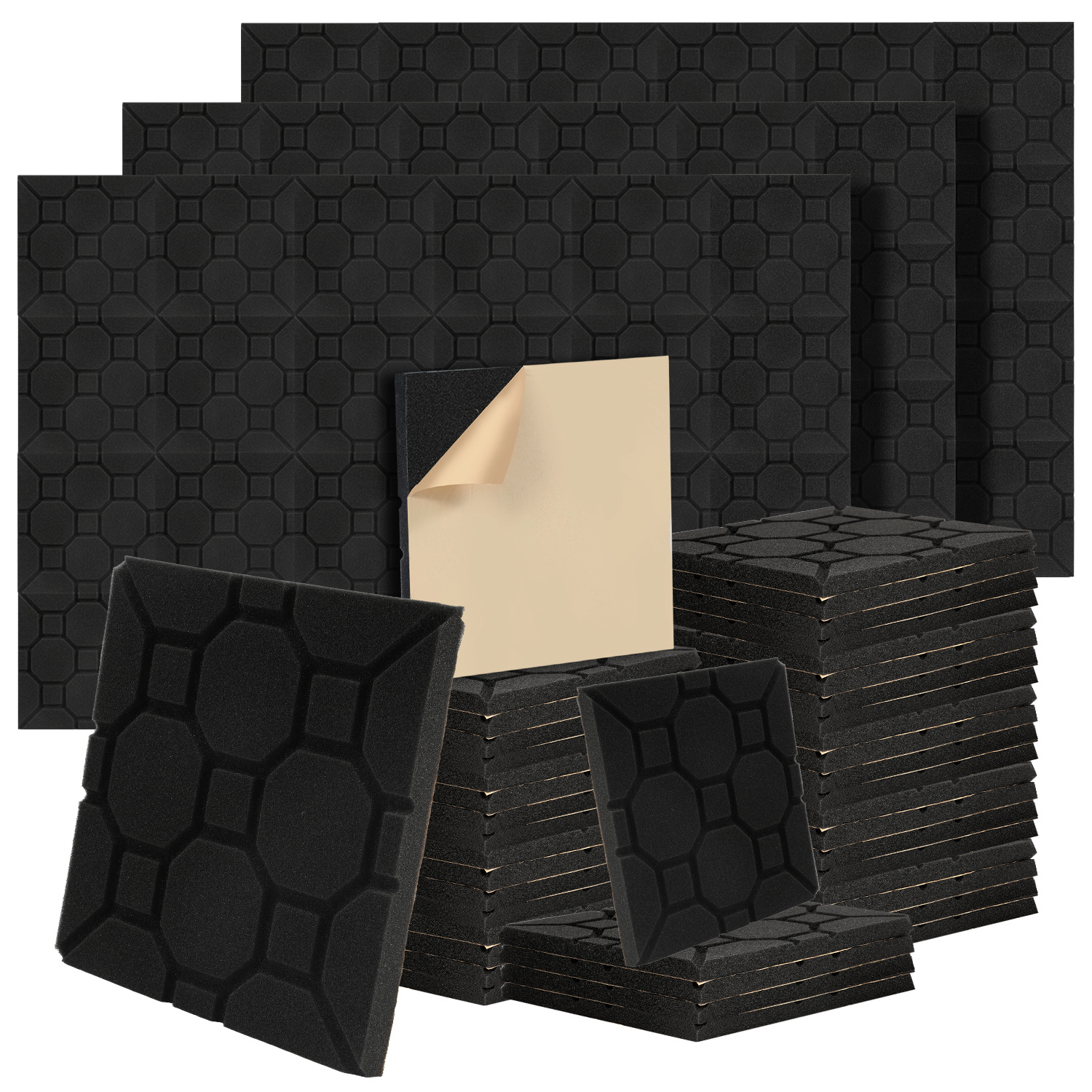Tolletour 72 Stück Akustikschaumstoff Akustikschaum Matten 30 X 30 X 2.5cm Schalldämmmatten Zur Effektiven Schaumstoff Fliesen Wellenprofil Schwarz