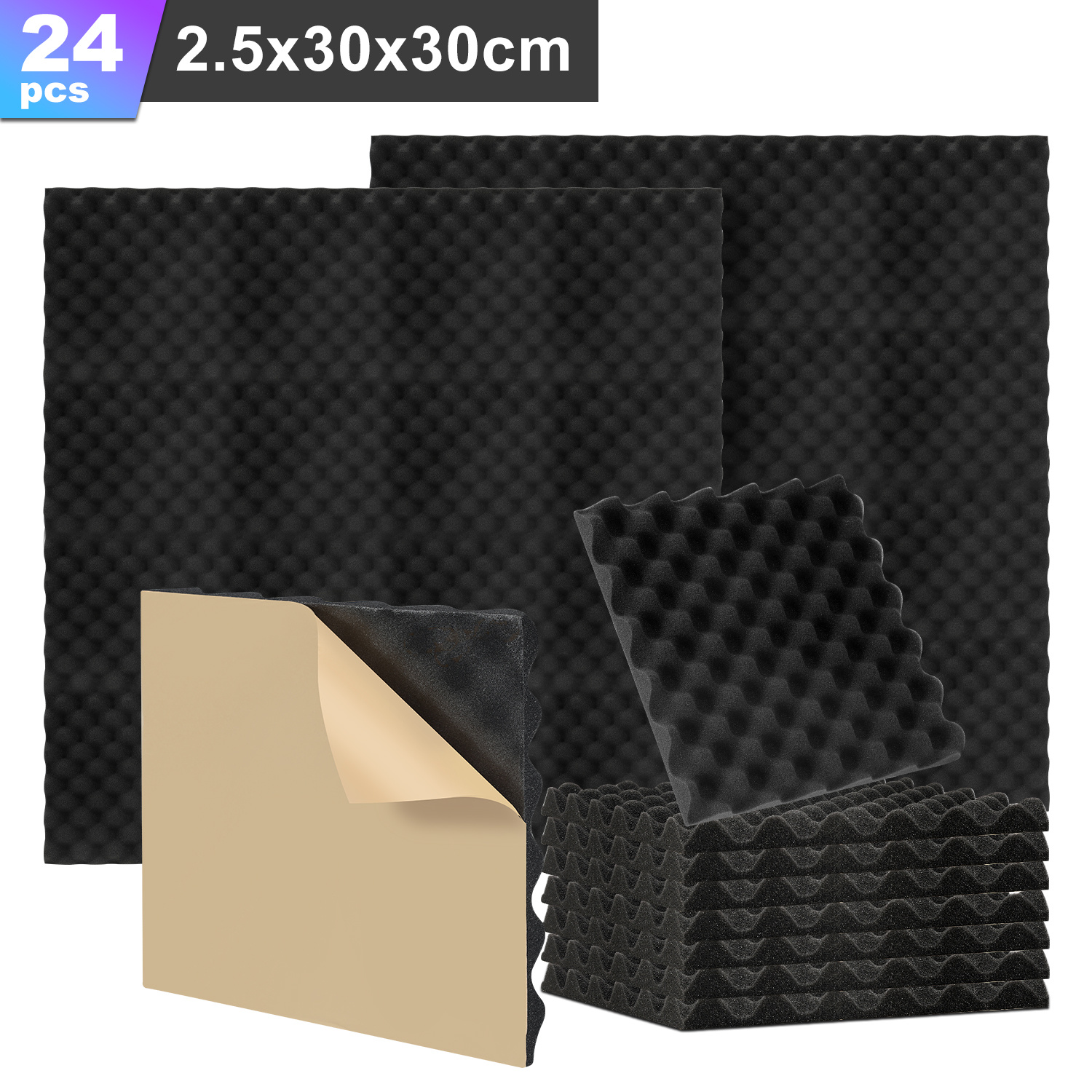 Tolletour 24 Stück Akustikschaumstoff Akustikschaum Matten 30 X 30 X 2.5cm Schalldämmmatten Zur Effektiven Schaumstoff Fliesen Wellenprofil Schwarz