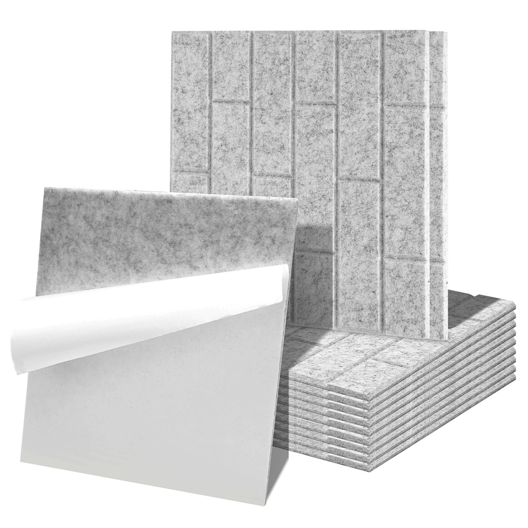 Tolletour Akustikpaneele Selbstklebend, 12 Stück Akustikplatten Aus Filz 30 X 30 X 0,9 Cm Grau, Schallabsorber Quadratisch In Ziegeloptik