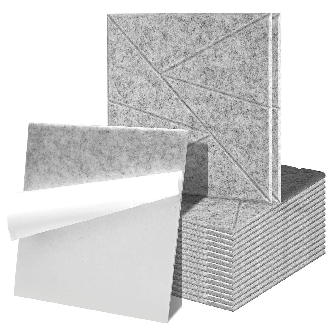 Tolletour Akustikpaneele Selbstklebend, 18 Stück Akustikplatten Aus Filz 30 X 30 X 0,9 Cm Grau, Schallabsorber Quadratisch Mit Dreieckmuster