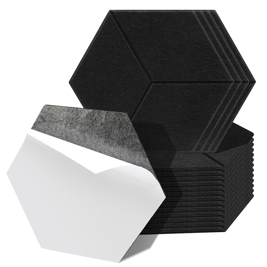 Tolletour Akustikpaneele Selbstklebend, 18 Stück Akustikplatten Aus Filz 15 Cm Seitenlänge, 0,9 Cm Dick Schwarz, Schallabsorber Sechseckig Mit Schlitzdesign