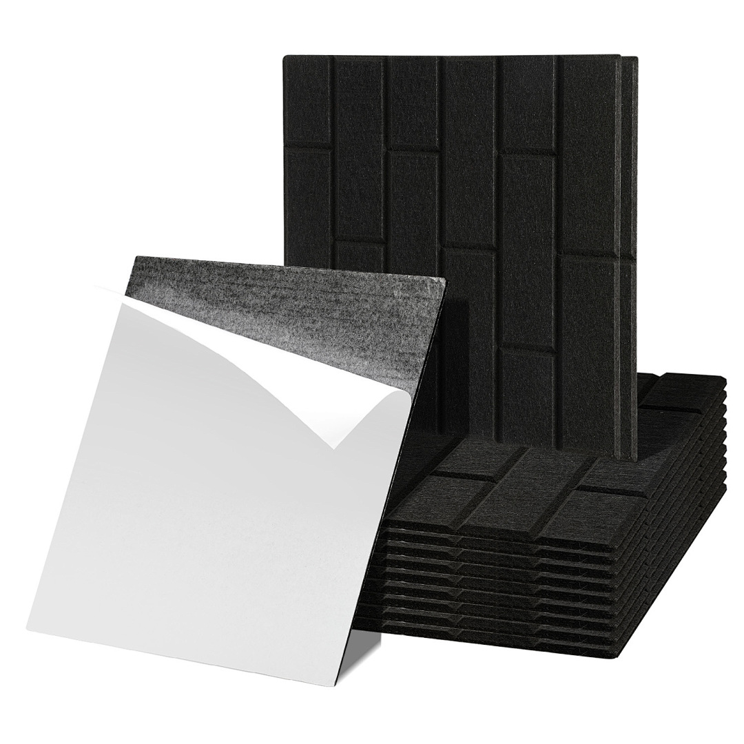 Tolletour Akustikpaneele Selbstklebend, 12 Stück Akustikplatten Aus Filz 30 X 30 X 0,9 Cm Schwarz, Schallabsorber Quadratisch In Ziegeloptik