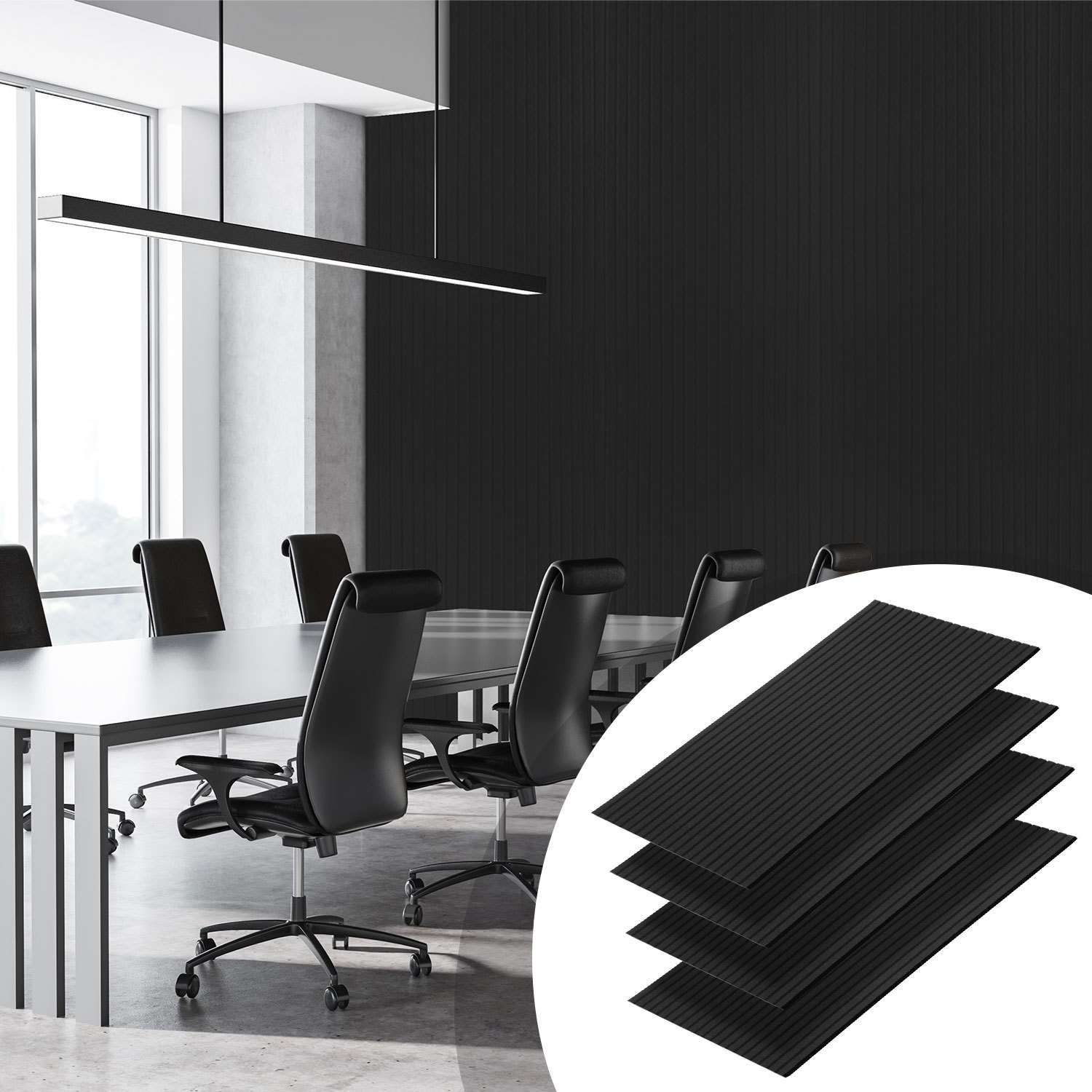 Tolletour Akustikpaneele Selbstklebend, 4 Stück Akustikplatten Aus Filz 120 X 60 X 0,9 Cm Schwarz, Schallabsorber Mit Vertikalen Rillen