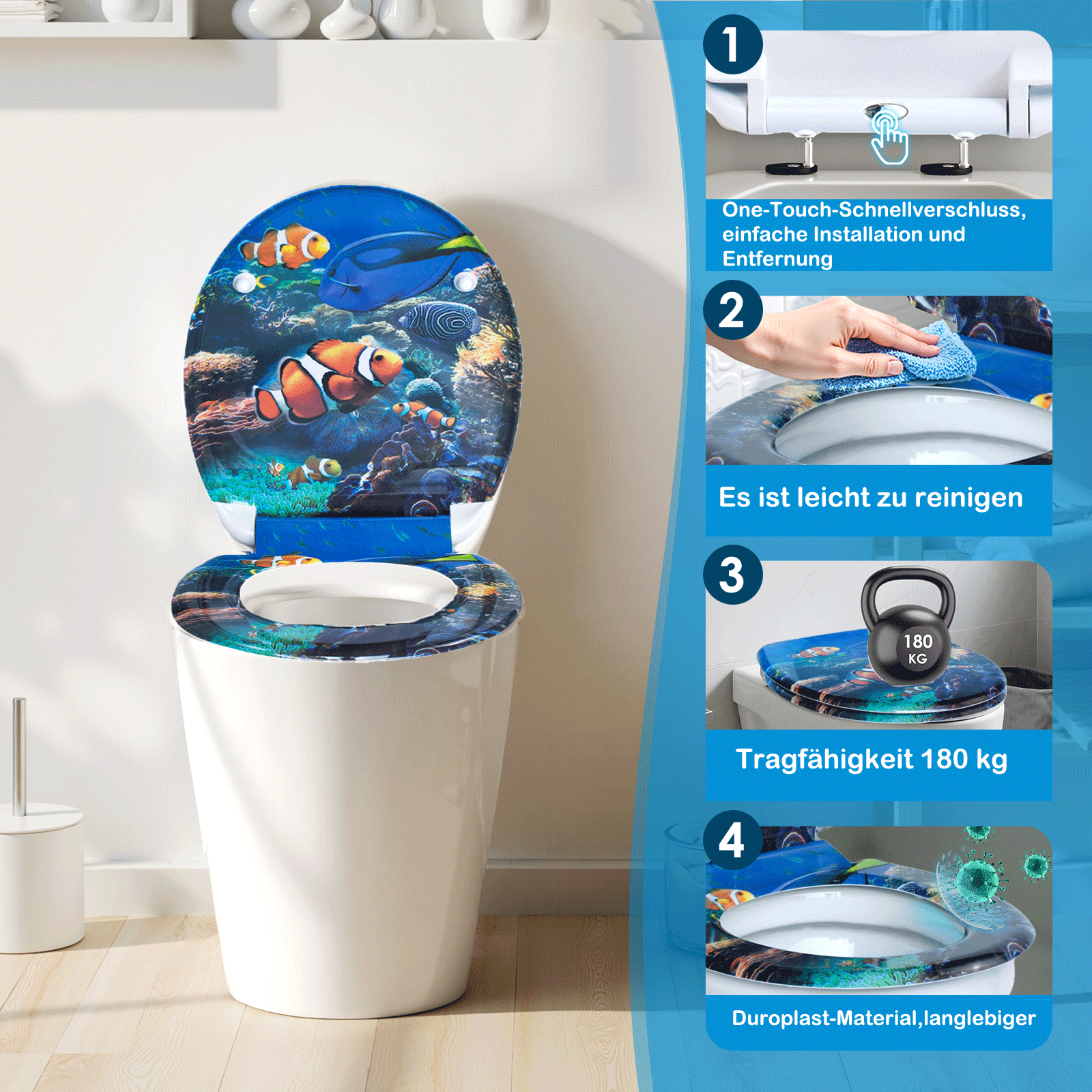 Thermosetting Toilet Seat, Automatic Lowering Toilet Seat, Quick Release Function, Easy To Clean, O-shaped White Toilet Seat Adjustable Hinge
