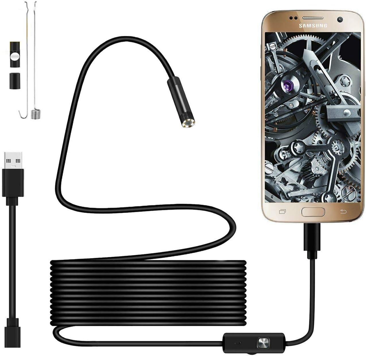 720p Usb-endoskopkamera, Wasserdichte 5,5-mm-sonde (ip67), 2 M Langes, Halbstarres Kabel Mit 6 Leds, Kompatibel Mit Android-otg-smartphones Und Pcs Über Usb Typ-c – 2 M Kabel