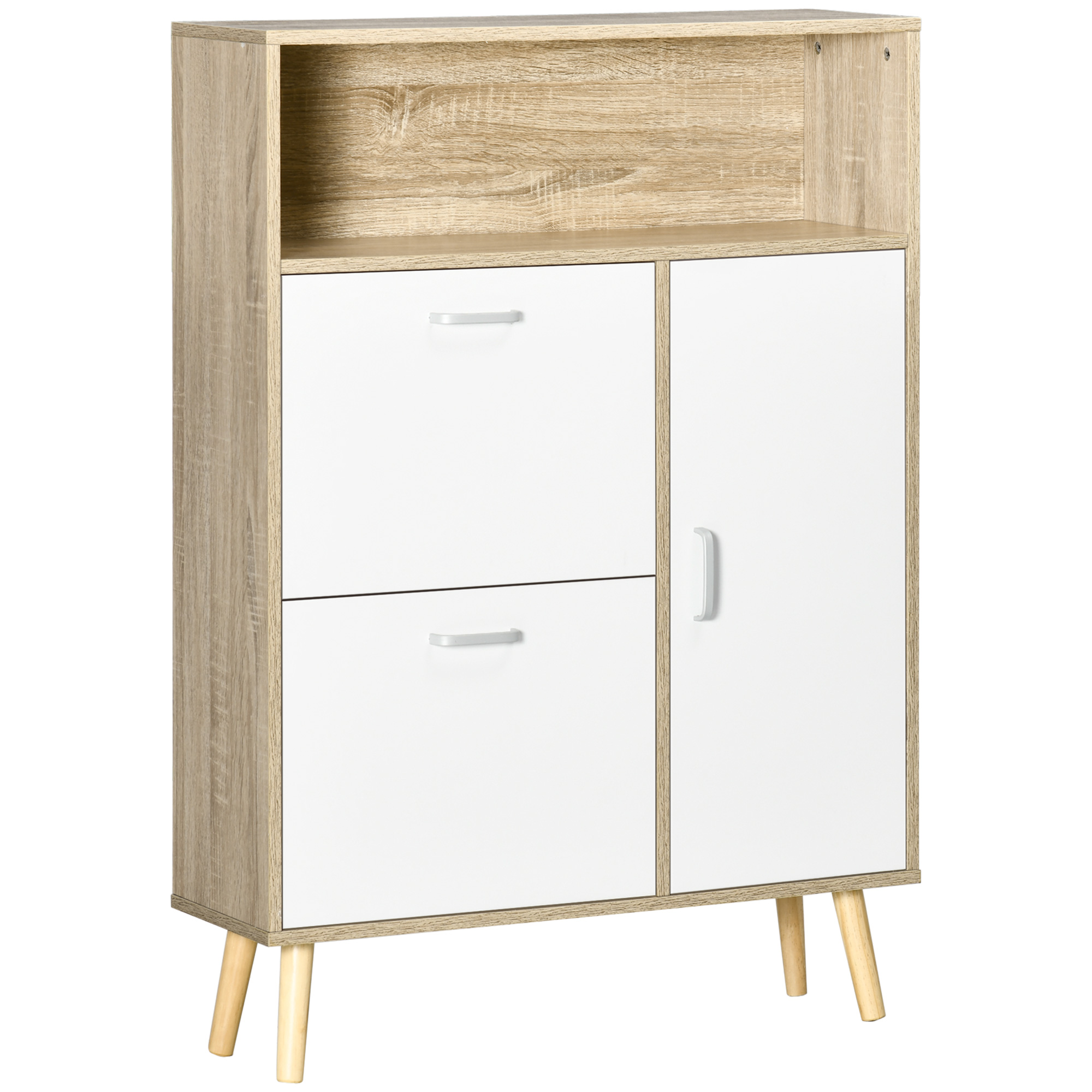 Schuhschrank Für 8 Paar Schuhe Mit 2 Klappschubladen, Kleiderstange Und Ablage, 80 X 25,5 X 112,5 Cm, Natur Und Weiß