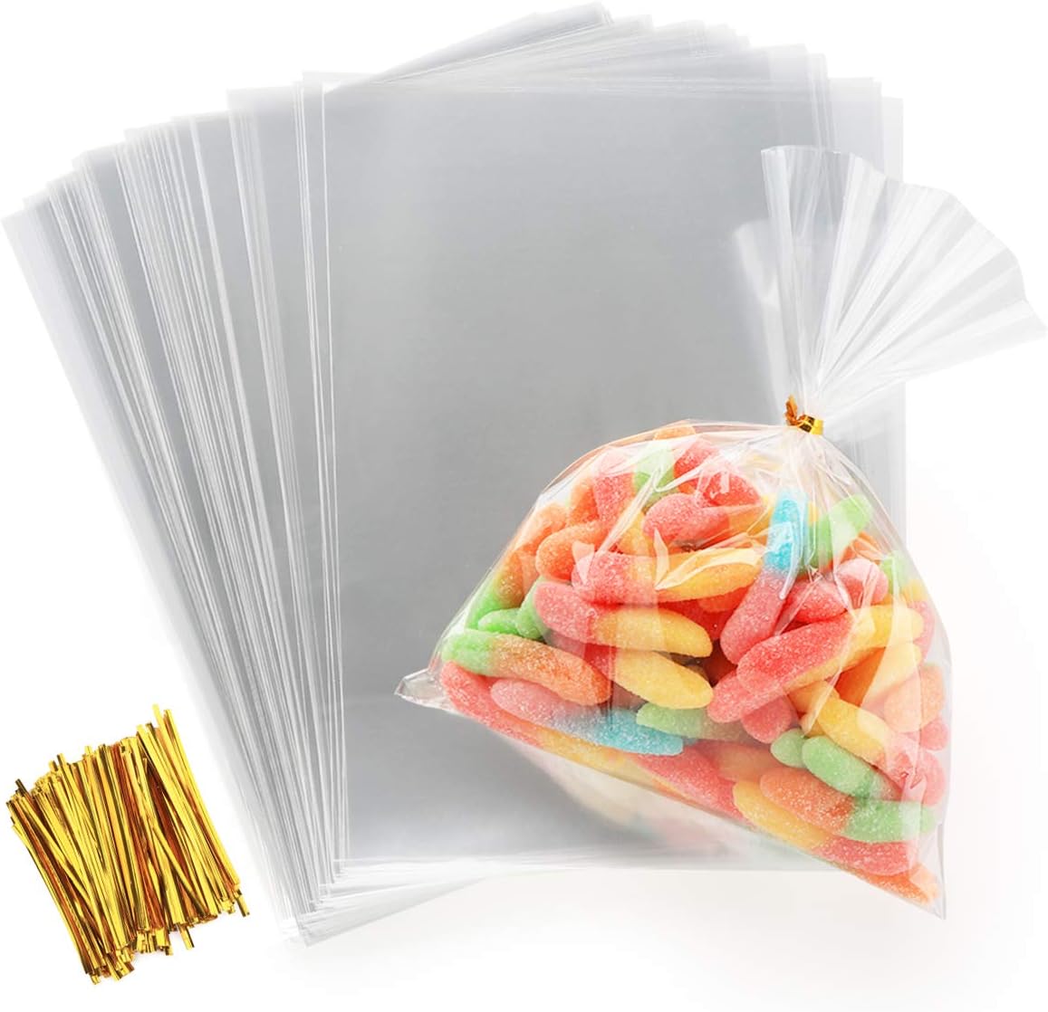 200 Durchsichtige Plastiktüten, 15 X 20 Cm Opp-beutel, Zellophan-süßigkeitentüten, Transparente Geschenktüten Mit 10 Cm Langen Drehverschlüssen Für Kekse, Süßigkeiten, Perlen, Schmuck, Pralinen Und Ge