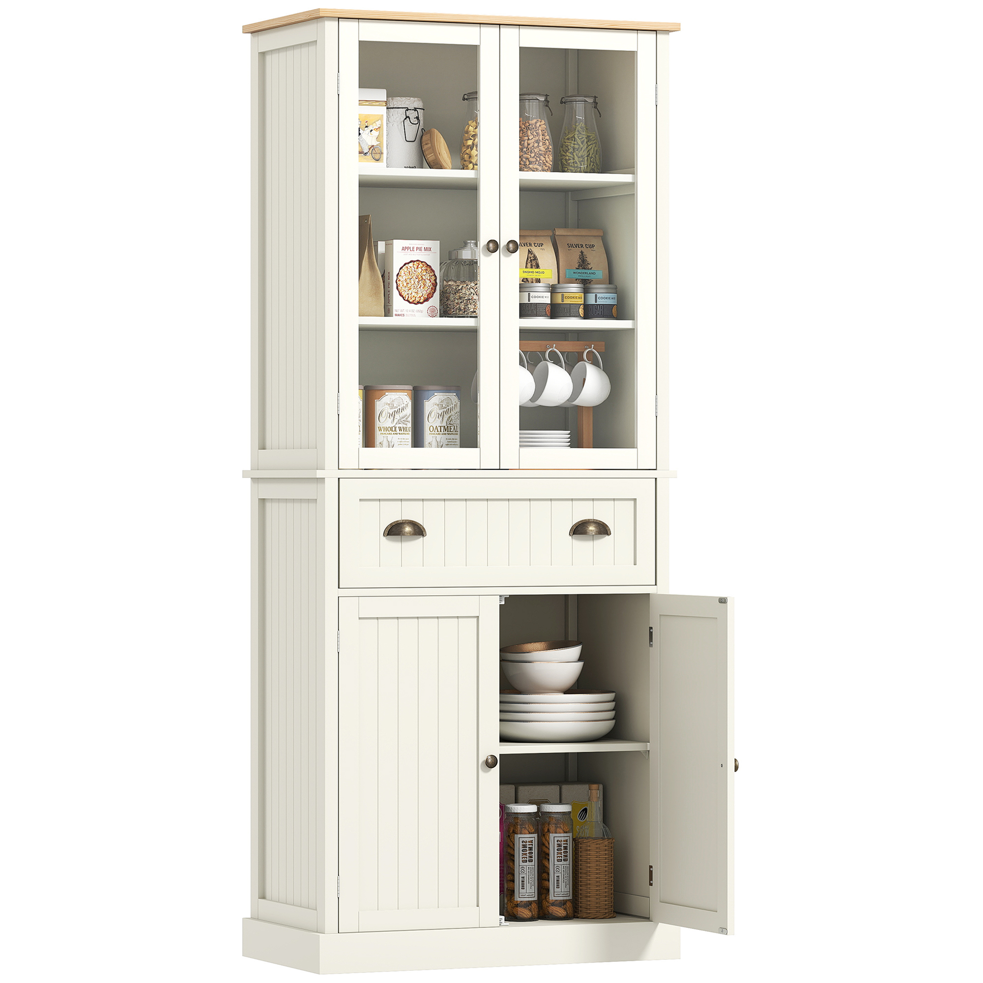 5-stöckiges Aufbewahrungsmöbel Mit Zentraler Schublade Aus Mdf Und Spanplatte, 76 X 40 X 182,5 Cm, Cremeweiß