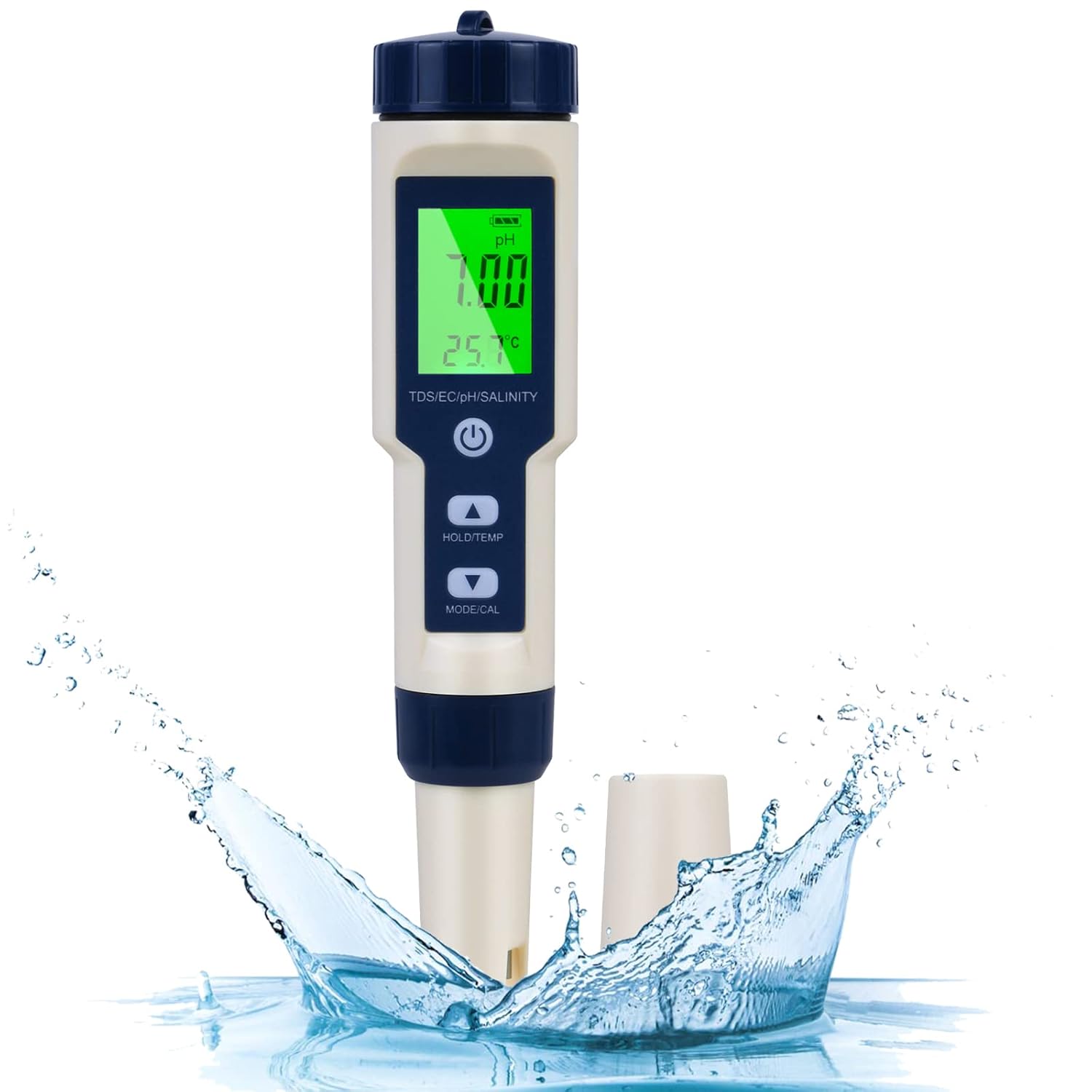 Elektronisches 5-in-1 Ph-meter, Ph-meter Mit Hintergrundbeleuchtetem Lcd-display, Wasserqualitätsanalysator Zur Messung Von Ph/tds/ec/temperatur/salzgehalt, Für Trinkwasser/aquarien/schwimmbäder.