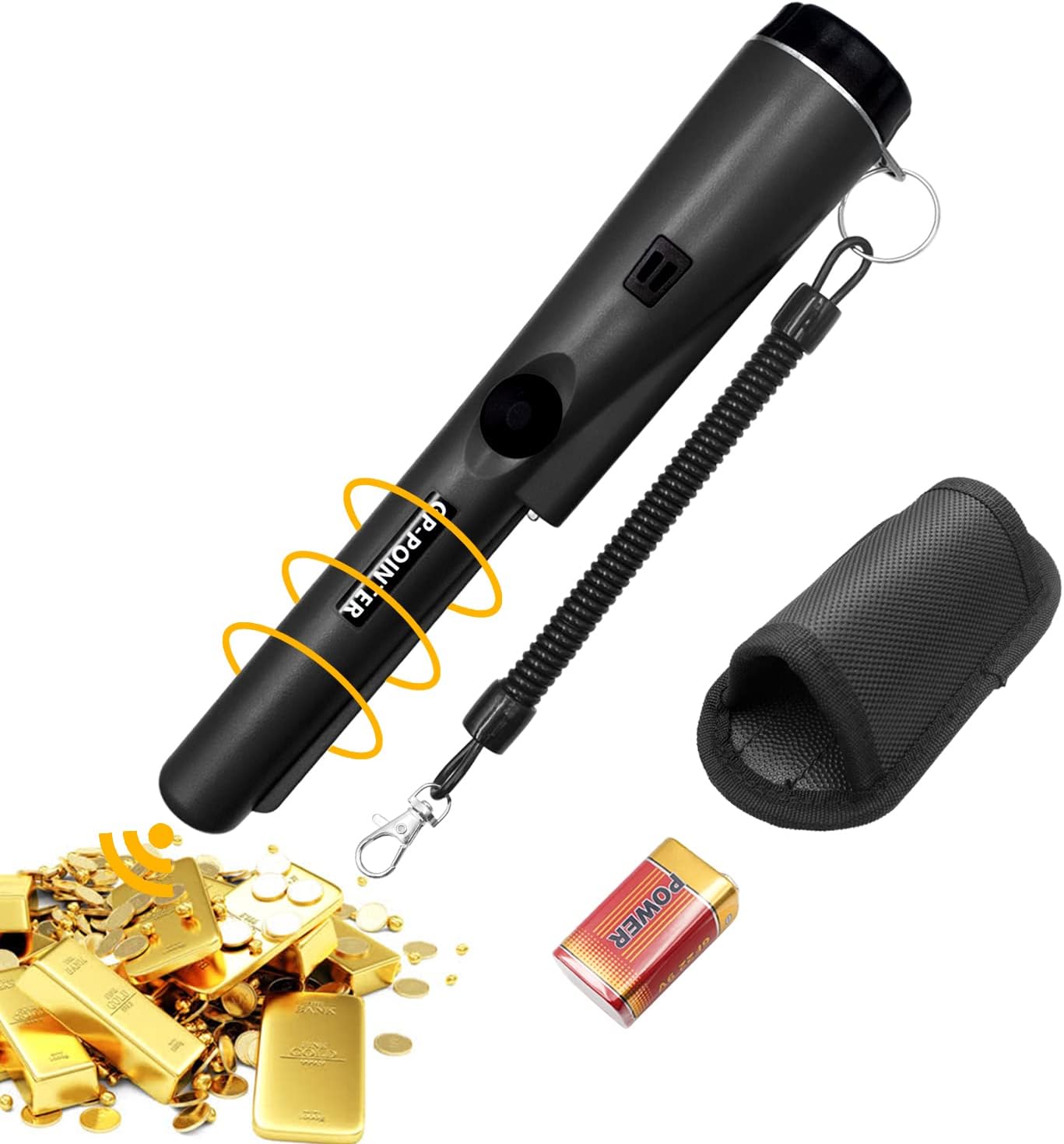 Tragbarer Metalldetektor, 360°-scan-metalldetektor, Ip68 Wasserdichter Metallpointer Mit Led-anzeige/alarm/eingebauter 9v-batterie, Zur Suche Nach Goldmünzen (schwarz).