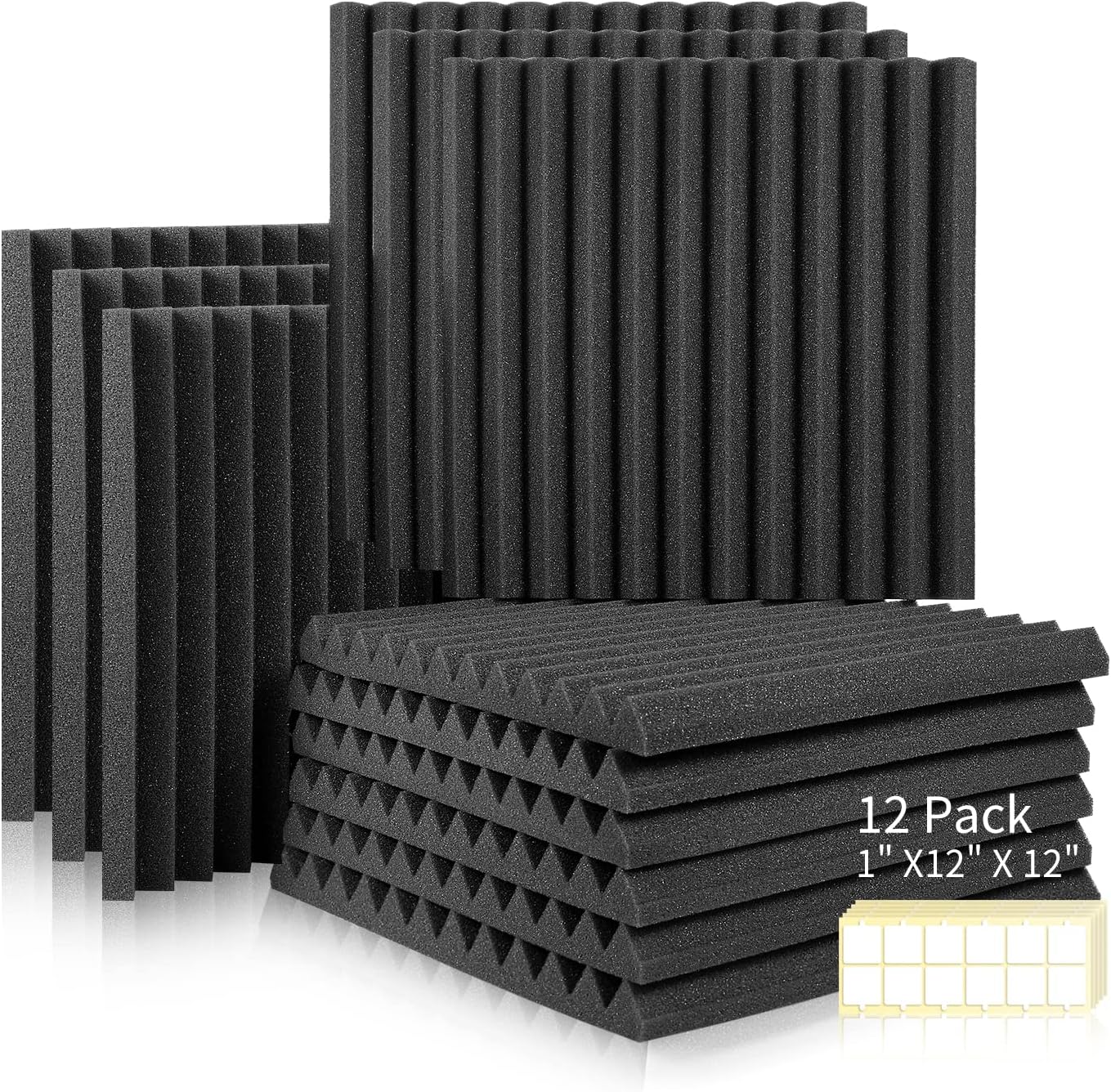 Packung Mit 12 Akustikschaumstoffplatten, Geräuschdämmend, Schwer Entflammbar, Selbstklebend, Für Podcasts, Tonstudios, Büros, Doppelseitig Klebend, 30 X 30 X 2,5 Cm