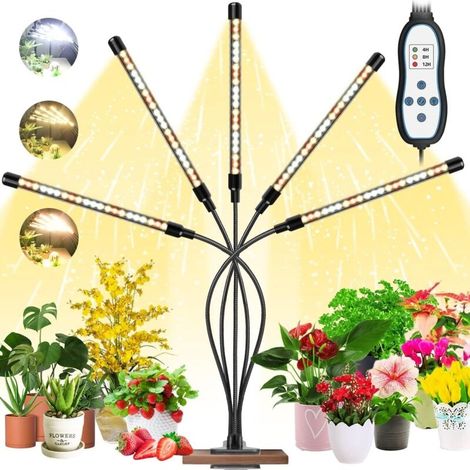 Led-pflanzenlampe, 5-flammig, 105 Leds, Automatischer Ein-/ausschalter, Vollspektrum-pflanzenlicht Für Sämlinge, Sukkulenten Und Orchideen