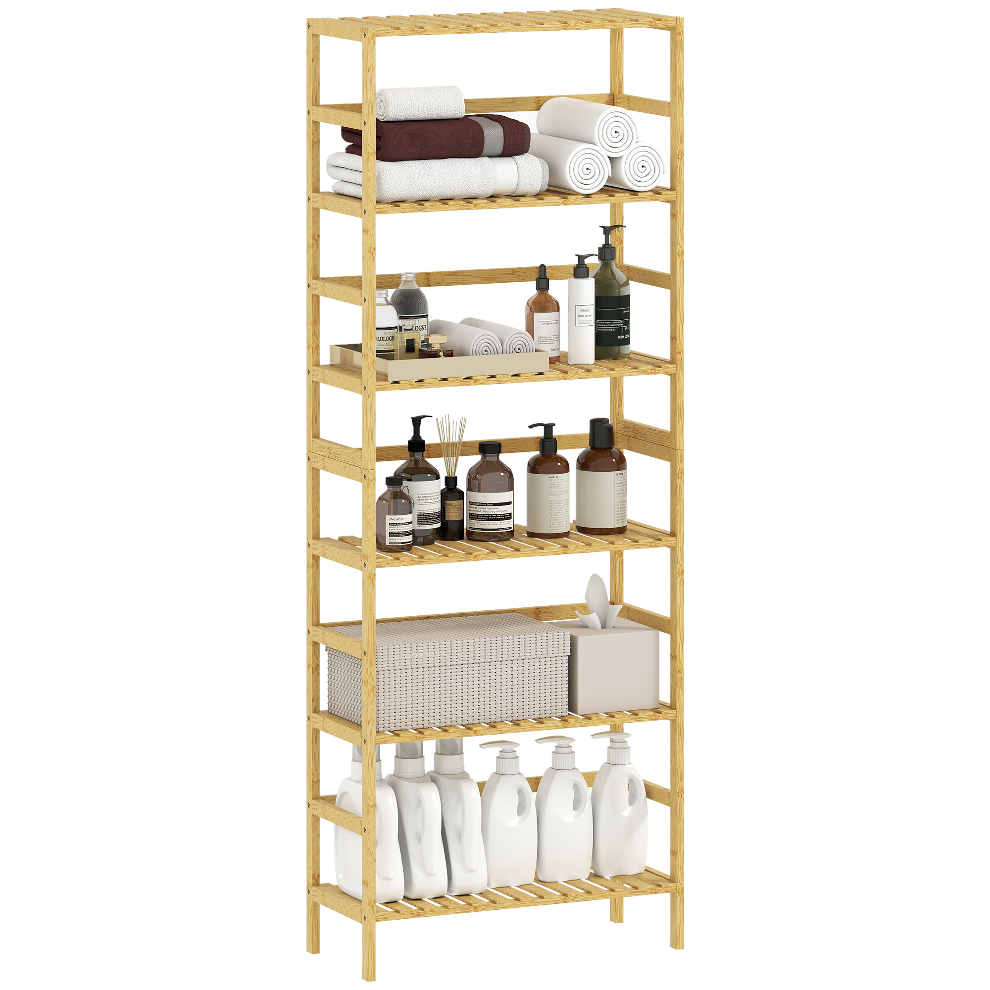 6-stöckiges Bambus-bücherregal Für Kleine Räume, Badezimmer, Wohnzimmer Und Küche, Naturfarbe