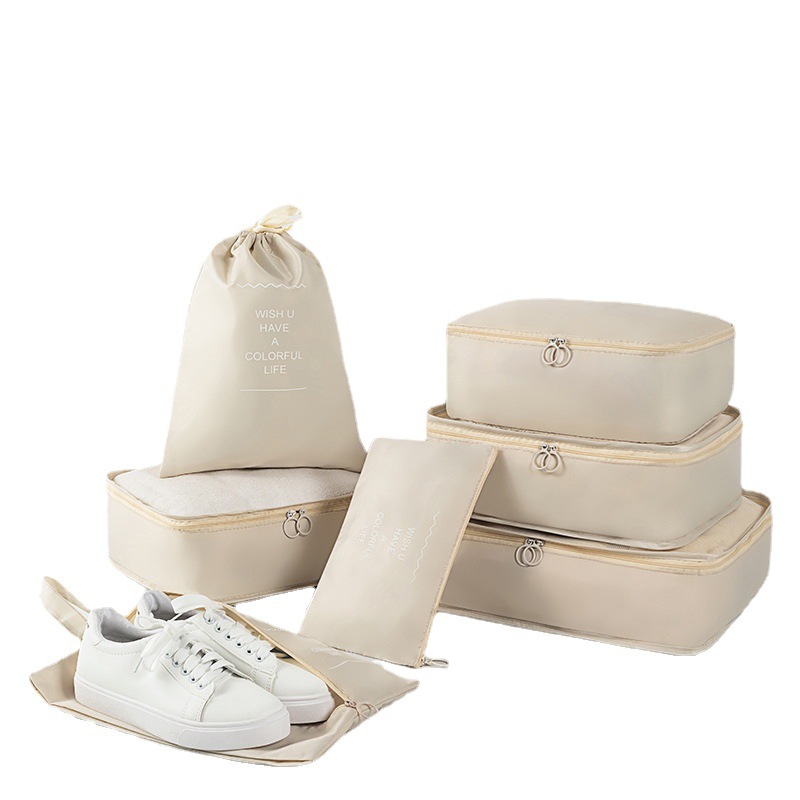 7-in-1 Reisegepäck-organizer Mit Fächern Für Kleidung, Schuhe Und Kosmetik (beige)
