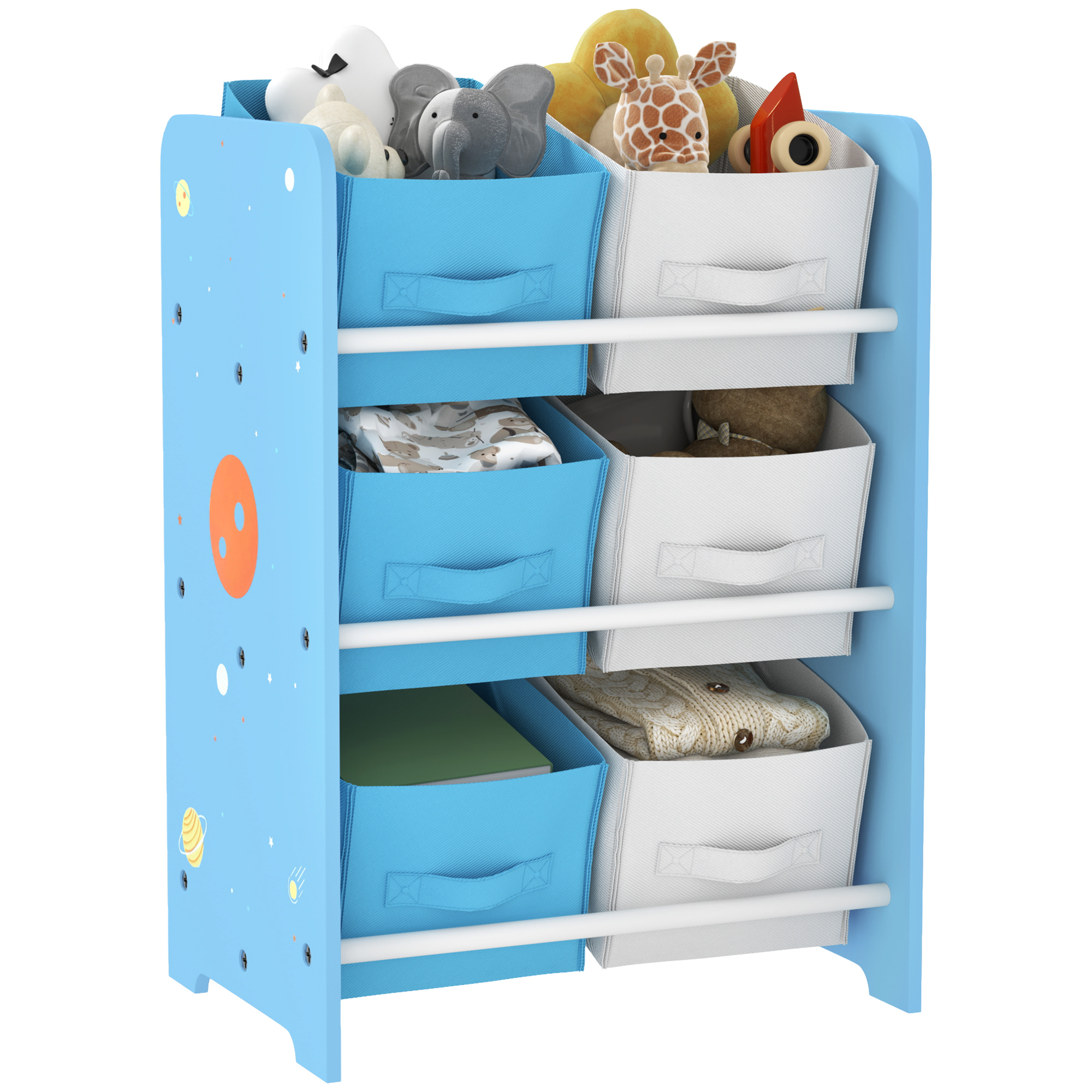 Kinderbücherregal Für Kinder Ab 3 Jahren, Spielzeugregal Mit 6 Vliesstoffboxen, 43 X 30 X 60 Cm, Blau