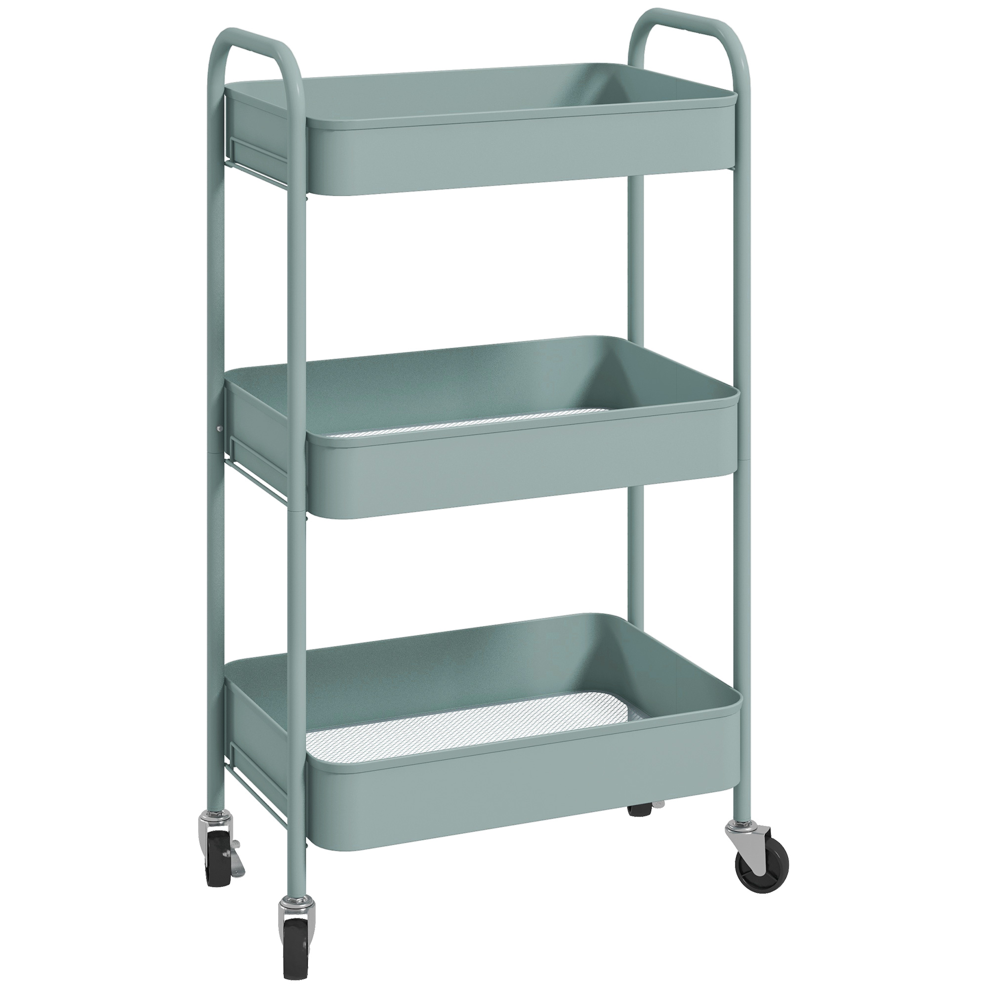 Dreistöckiger Küchenwagen Mit Griffen Und 4 Rollen, Stahl, 45 X 30,6 X 79 Cm, Blau