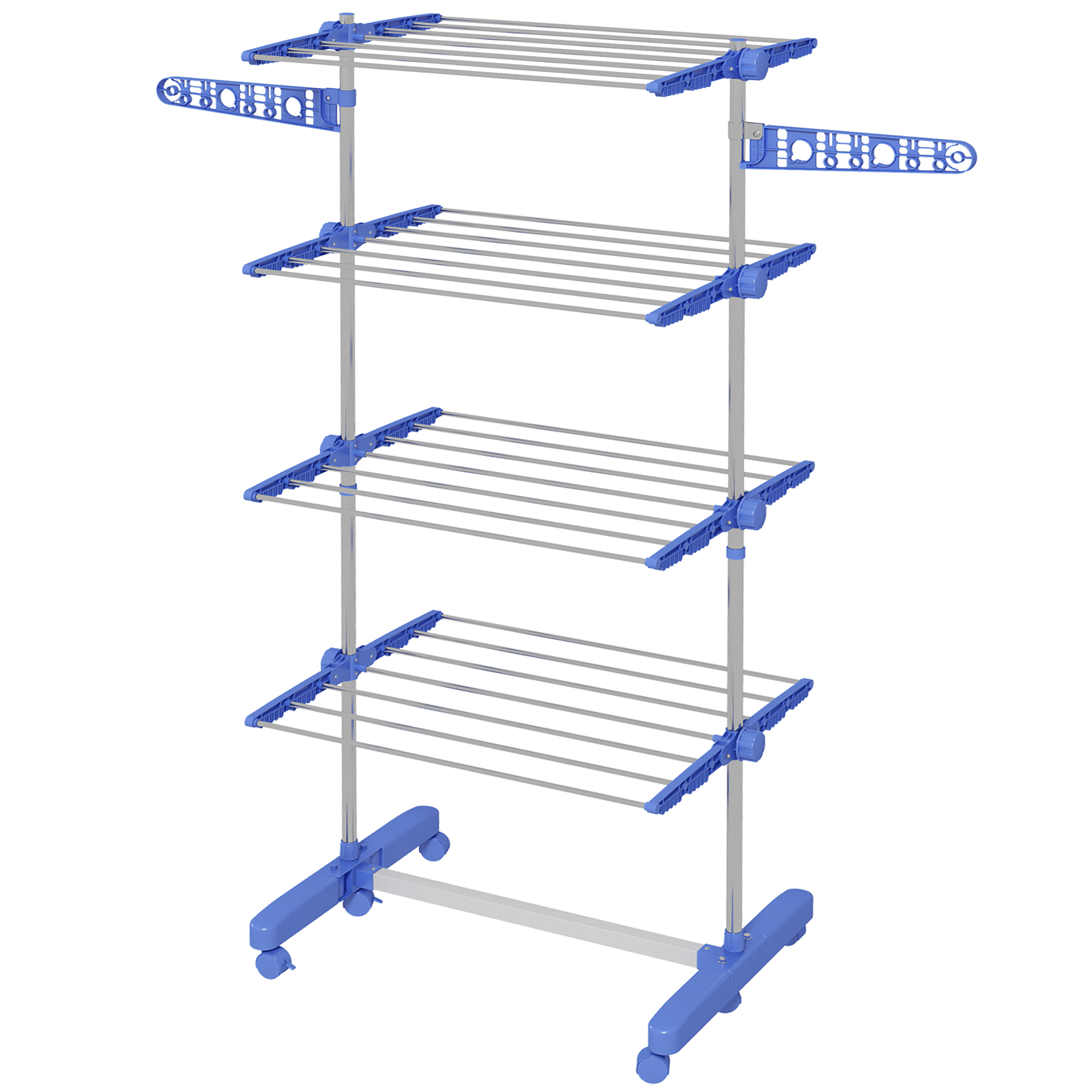 Wäscheständer, 5-stöckig, Faltbar, Ein-klick-faltsystem, 142 Cm X 55 Cm X 172 Cm, Blau Und Silber