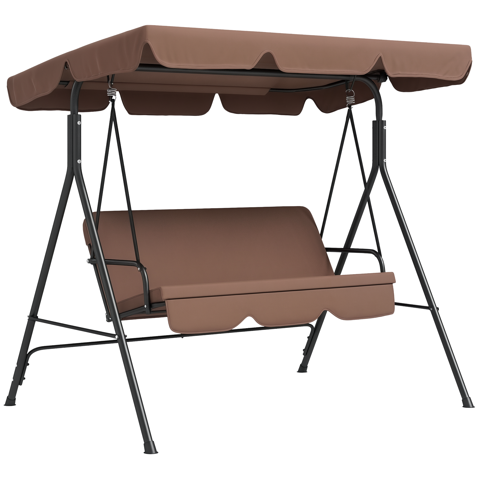 Dreisitzer-gartenschaukel Mit Verstellbarem Sonnendach Und Stahlrahmen Für Terrasse, 172 X 110 X 153 Cm, Braun