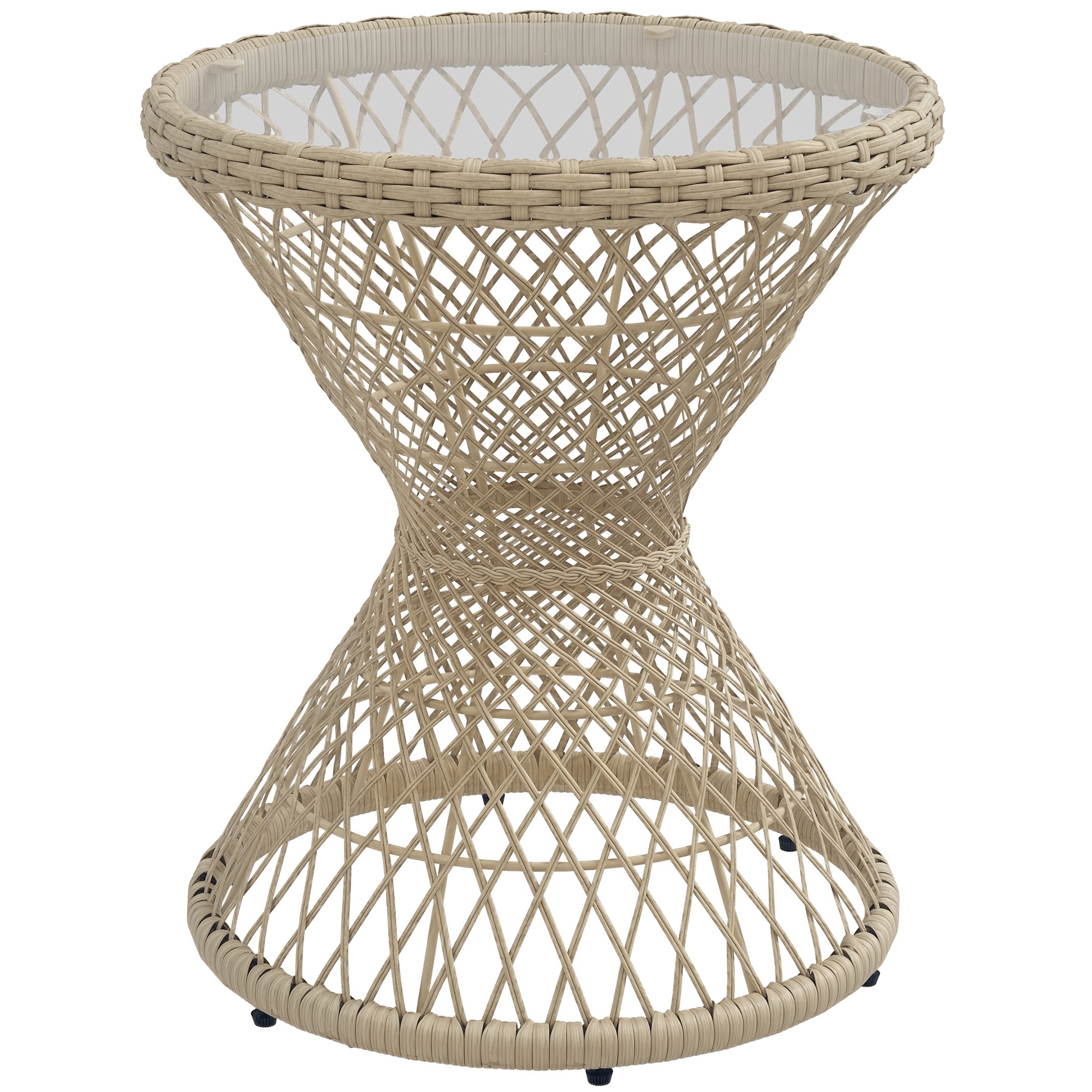 Couchtisch/beistelltisch, Bohème-stil, Glasplatte, Pe-rattan, 45 Cm X 45 Cm X 52 Cm, Natur