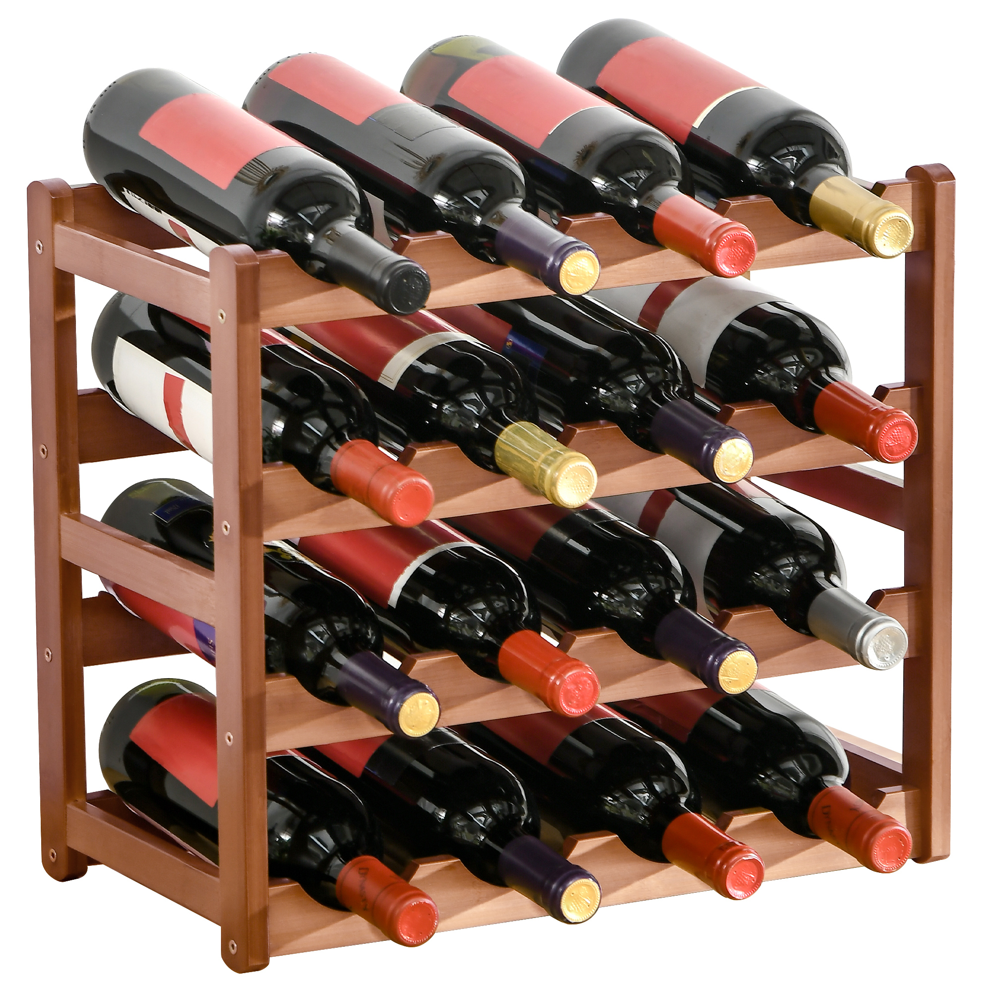 4-stöckiges Weinregal Aus Bambus Für 16 Flaschen, Max. Traglast 75 Kg, 43 X 23,5 X 38 Cm, Braun