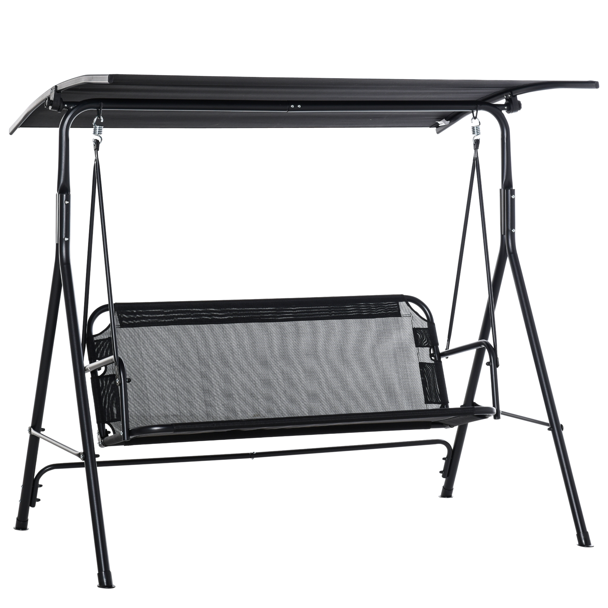 Zweisitzer-gartenschaukel Mit Sonnenschutz Und Neigbarem Dach, Ideal Für Terrasse, Balkon Und Garten. Maximale Belastung: 200 Kg. Maße: 172 X 110 X 155 Cm. Farbe: Schwarz.