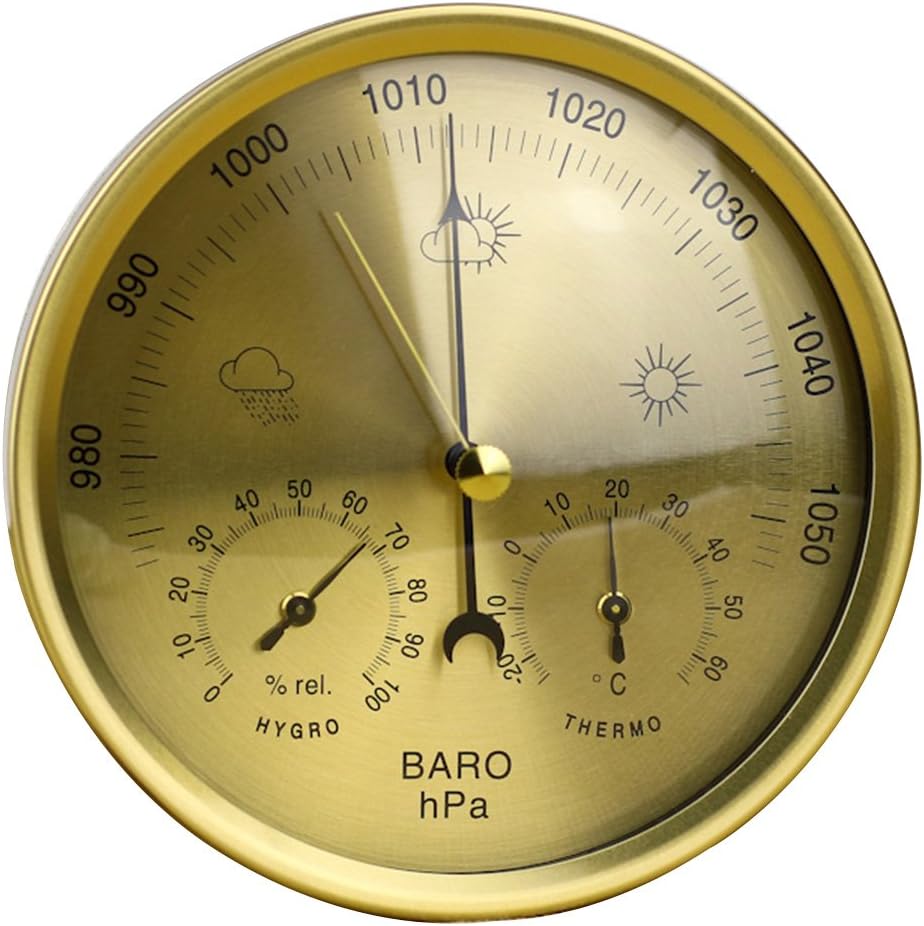 3-in-1 Präzisions-aneroidbarometer: Wetterstation, Thermometer Und Hygrometer Für Den Innen- Und Außenbereich Mit Edelstahlrahmen (gold).