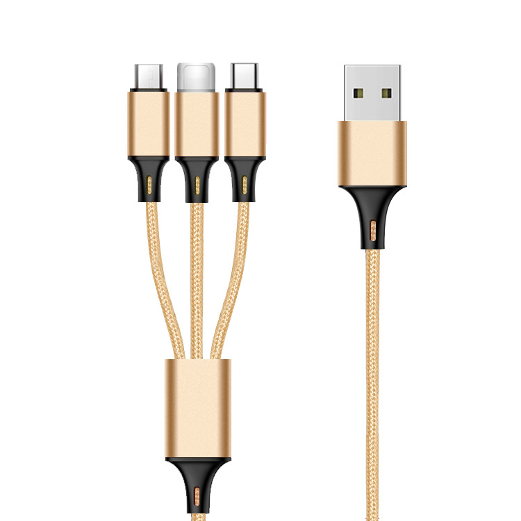 Multi-usb-kabel, 3-in-1-multi-usb-ladegerät, Geflochtenes Nylon-schnellladekabel – 1,2 M, Gold