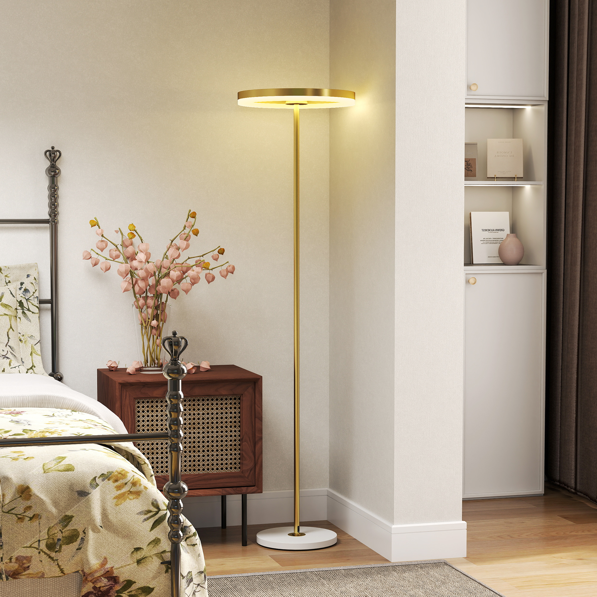 Moderne Goldene Stehlampe Mit Einstellbarer Helligkeit (3 Stufen) Und Fußschalter