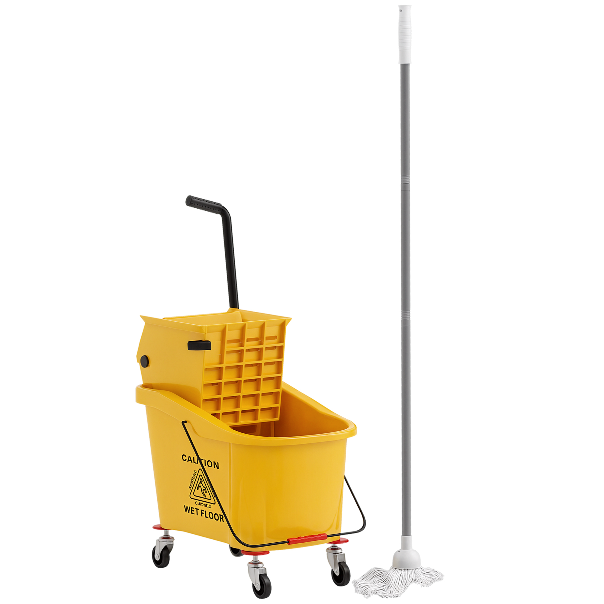 Professioneller 36-liter-reinigungseimer Mit Besen, Auswringer, Rädern Und Griff, 55 X 37 X 65 Cm, Gelb