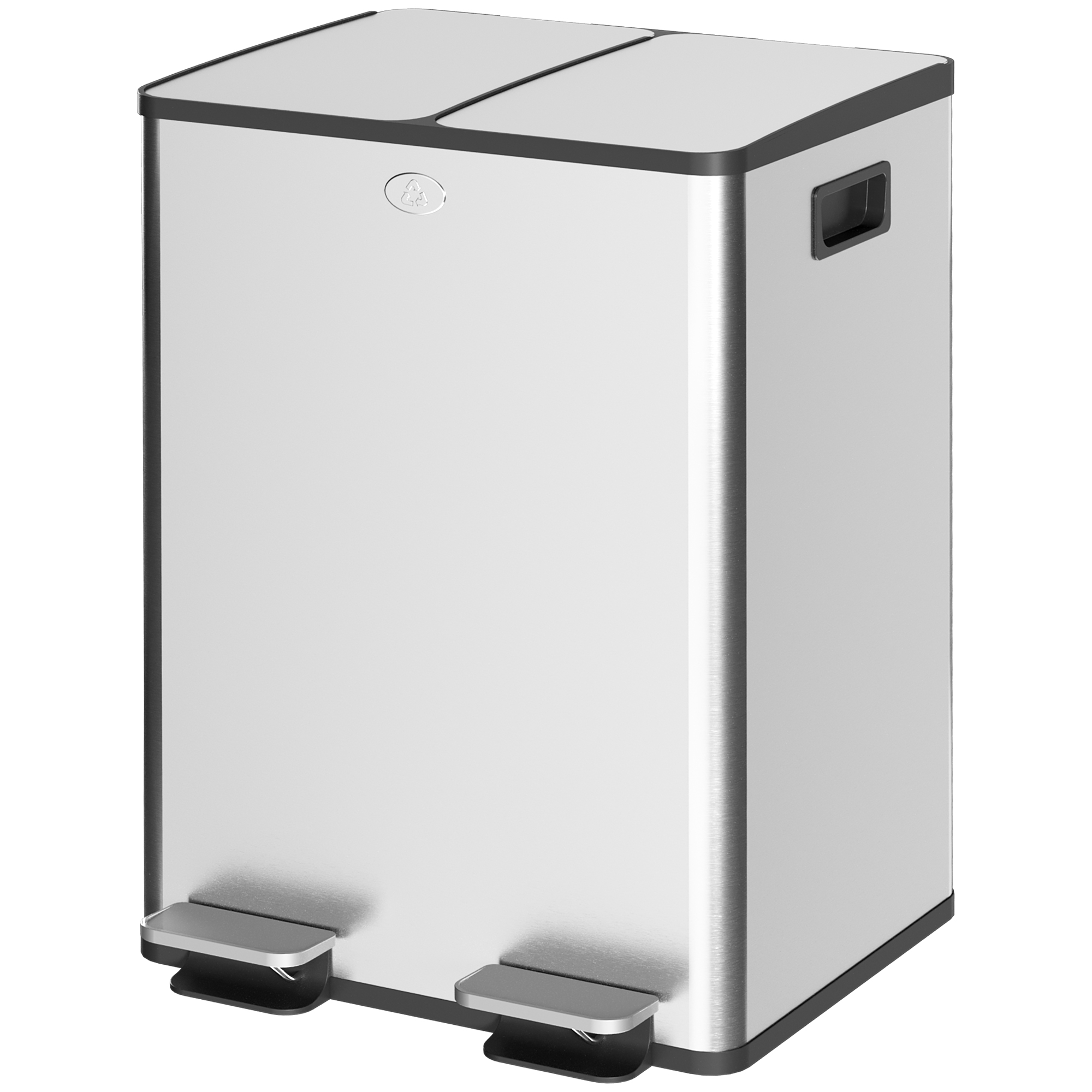Küchenabfalleimer Aus Edelstahl Mit 2 Fächern (2 X 20 L), Deckeln Mit Soft-close-pedal Und Herausnehmbarem Eimer, Silberfarben.