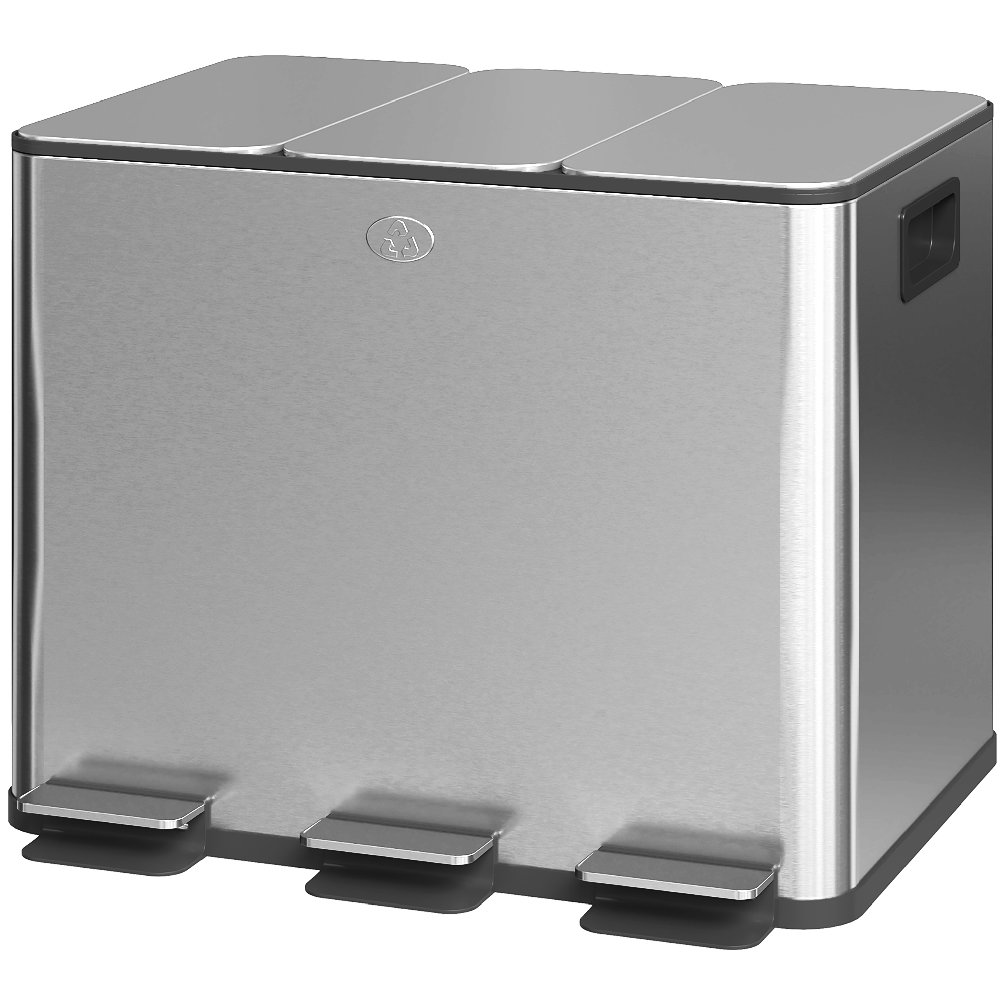 Dreiteiliger (3 X 10 L) Küchenabfalleimer Aus Edelstahl Mit Pedalen, Soft-close-deckeln Und Herausnehmbarem Eimer, Silberfarben