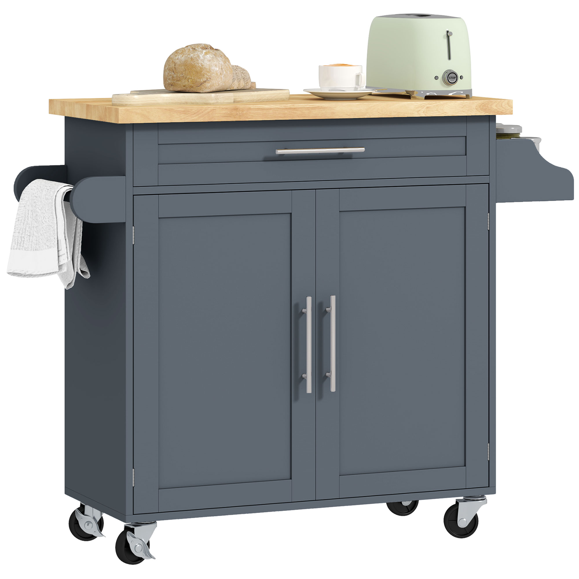 Küchenwagen Aus Holz Mit Schublade, Gewürzregal Und Schrank, 109 X 40 X 89 Cm, Grau Und Holz