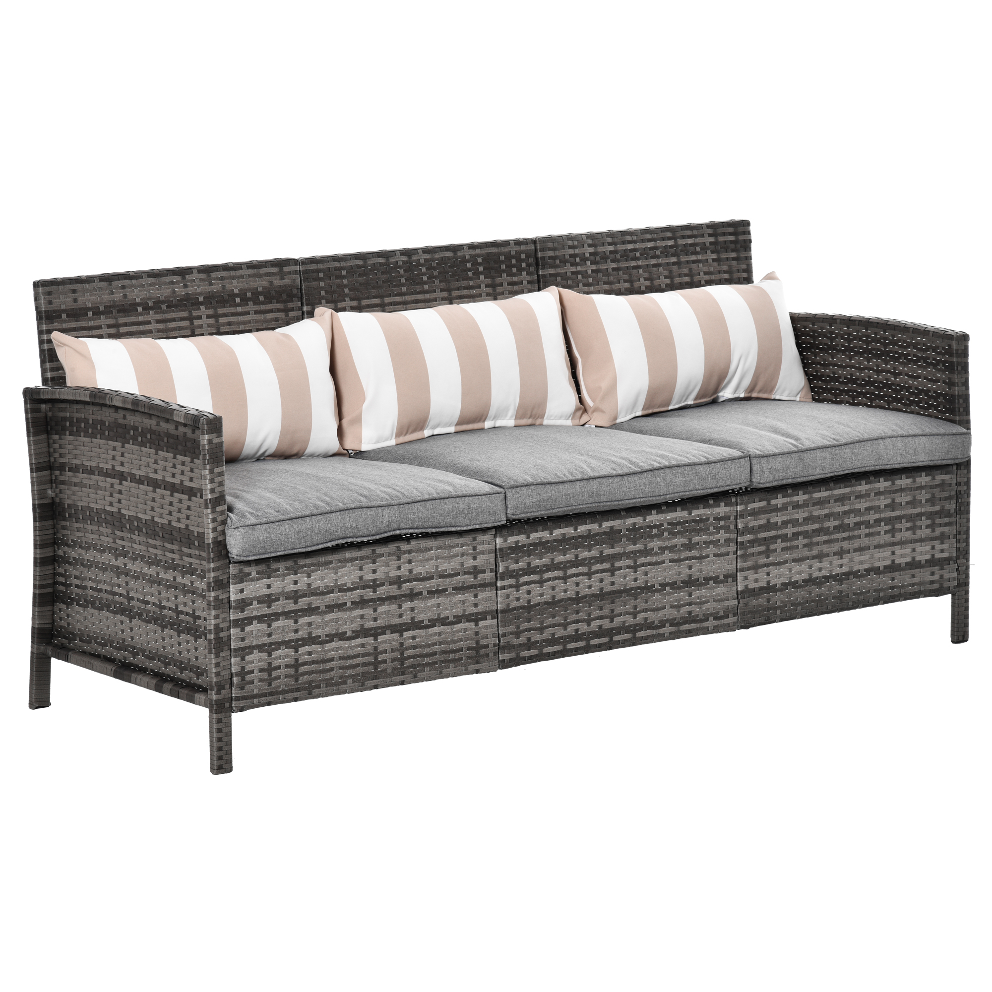 Dreisitziges Outdoor-sofa Aus Pe-rattan Mit Gepolsterten Und Abnehmbaren Kissen, Ideal Für Garten, Terrasse Und Balkon, 173 X 68 X 78 Cm, Grau