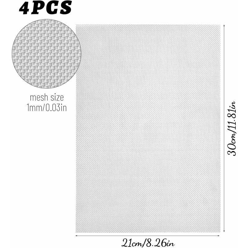4 Stück Stahldrahtgitter, 30 X 21 Cm, Feinmaschiges Metalldrahtgitter, Nagetiersicheres Gittergewebe Zum Schutz Vor Mücken, Mäusen Und Insekten, Ideal Für Fenster, Küchen Und Filter (20 Me