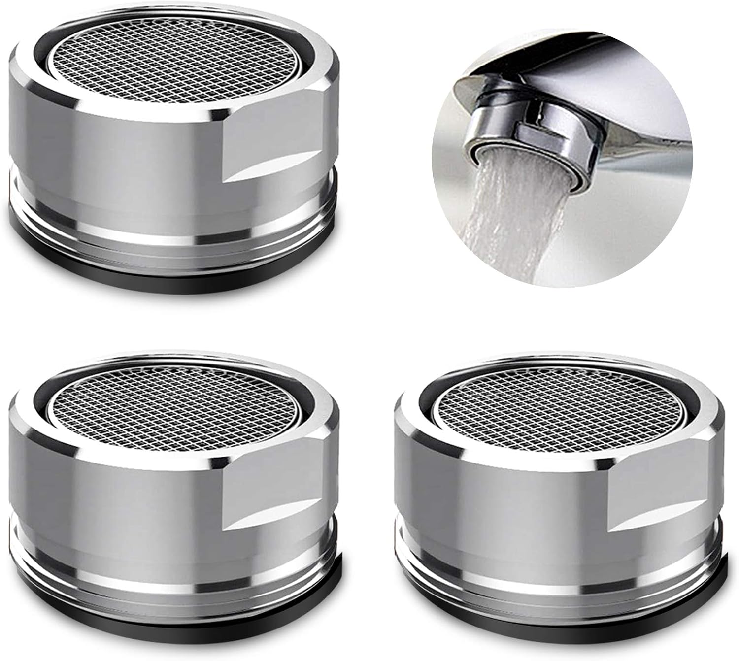 3-teiliges Wasserhahn-luftsprudler-set, Filter Mit Dichtungsring Für Küche Und Bad - Silber (außendurchmesser 24 Mm)