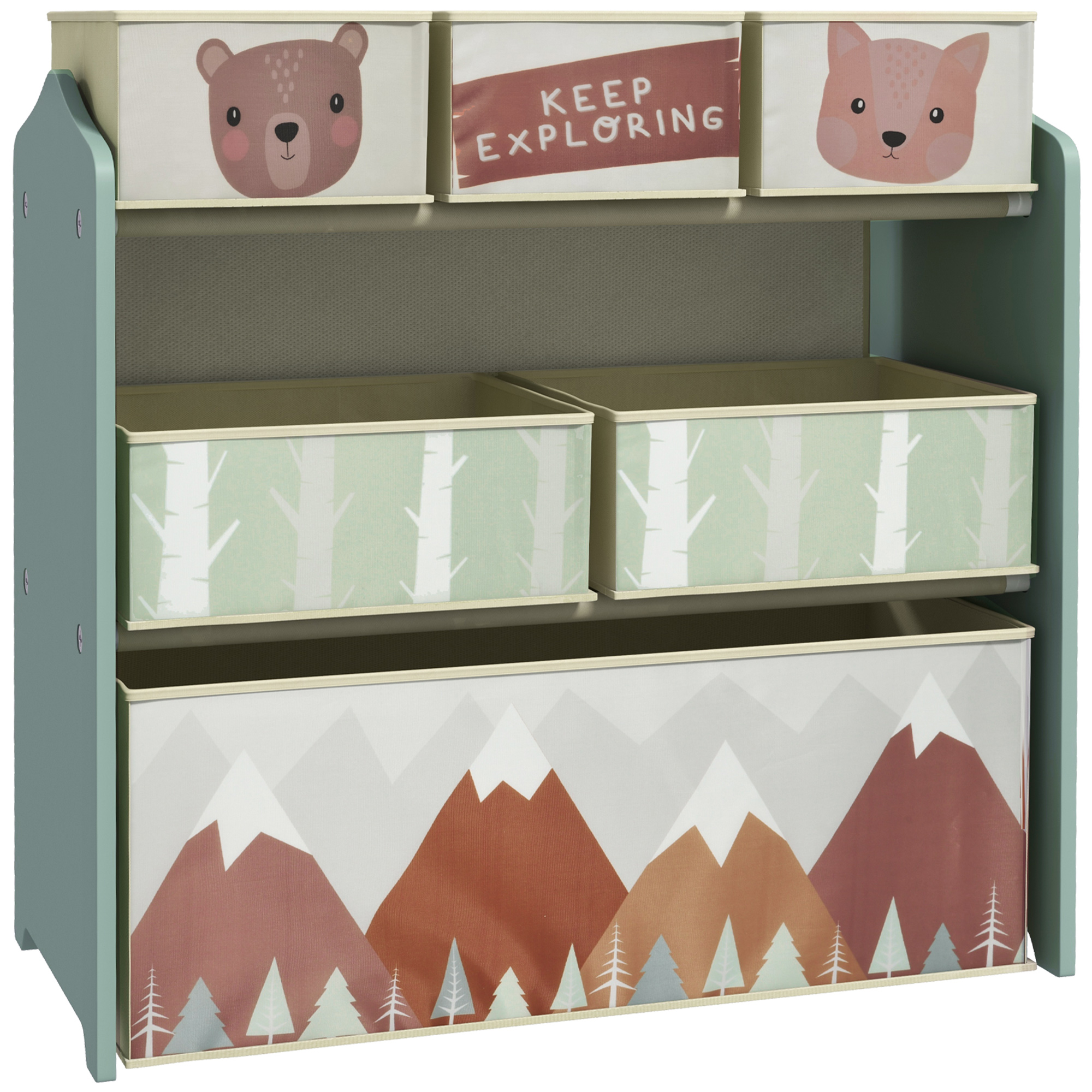 Aufbewahrungsmöbel Für Kinderspielzeug Mit 6 Herausnehmbaren Stoffboxen, 63 X 30 X 66 Cm, Grün