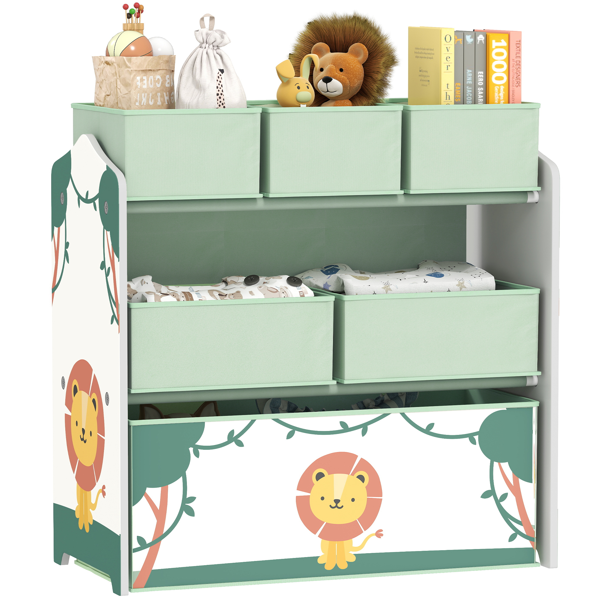 3-stöckiges Kinderspielzeugregal Mit 6 Herausnehmbaren Vliesstoffboxen, 63 X 30 X 66 Cm, Grün
