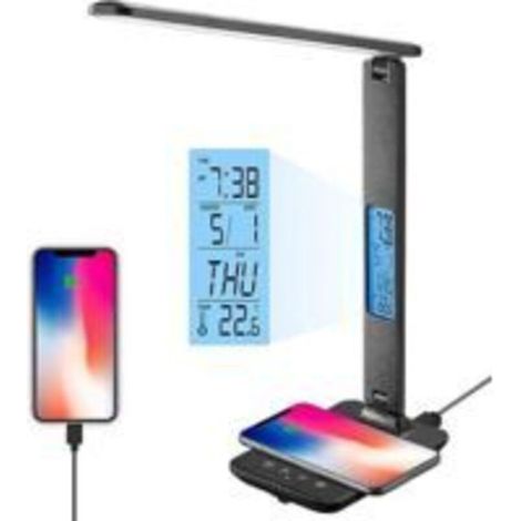 Dimmbare Led-schreibtischlampe, 3 Modi – 3 Helligkeitsstufen – Lcd-display – Kabelloses Laden – Augenschutz