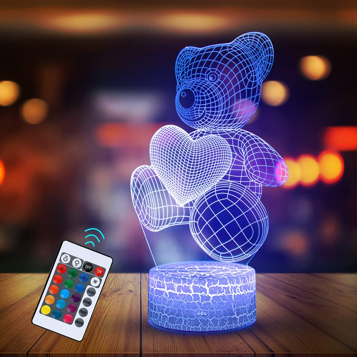 3d-bären-illusions-nachtlicht, Teddybär-nachtlicht Für Kinder, Geschenk Für Frauen, 3d-illusions-led-lampe, Romantische Lampe Mit Farbwechsel, Valentinstagsgeschenk Für Ehefrau Oder Geliebte.